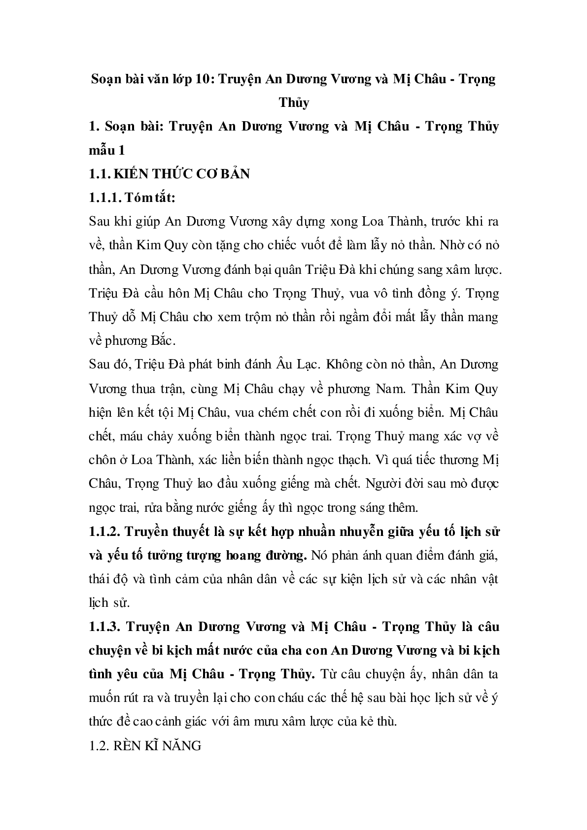 Soạn bài Truyện An Dương Vương và Mị Châu - Trọng Thủy - ngắn nhất Soạn văn 10 (trang 1)