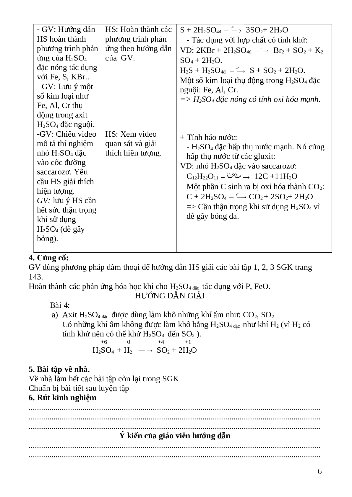 Giáo án Hóa học10 bài 33:Axit sunfuric  và muối sunfat mới nhất (trang 6)