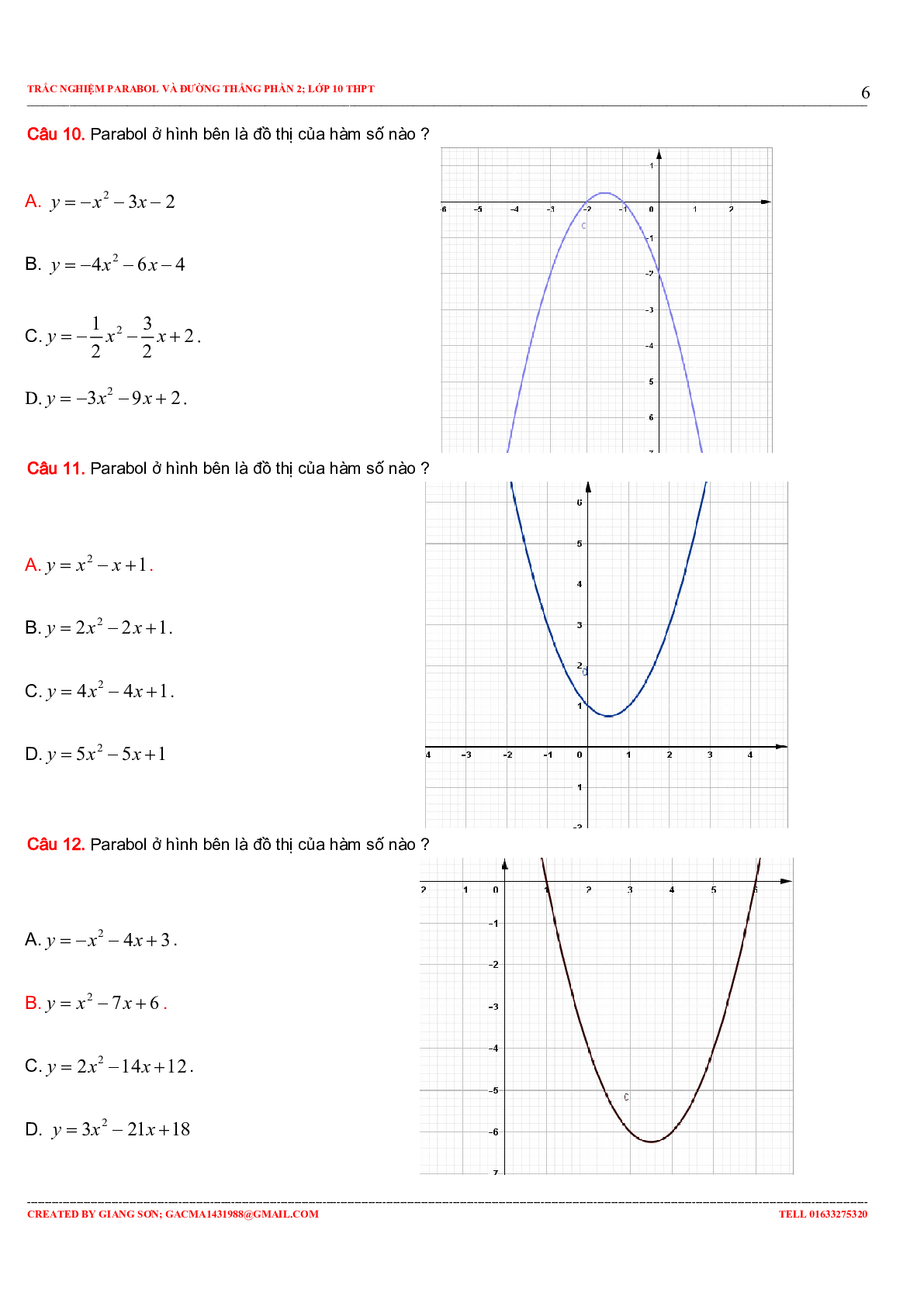 97 Bài tập trắc nghiệm Parabol và đường thẳng phần 2 (trang 6)