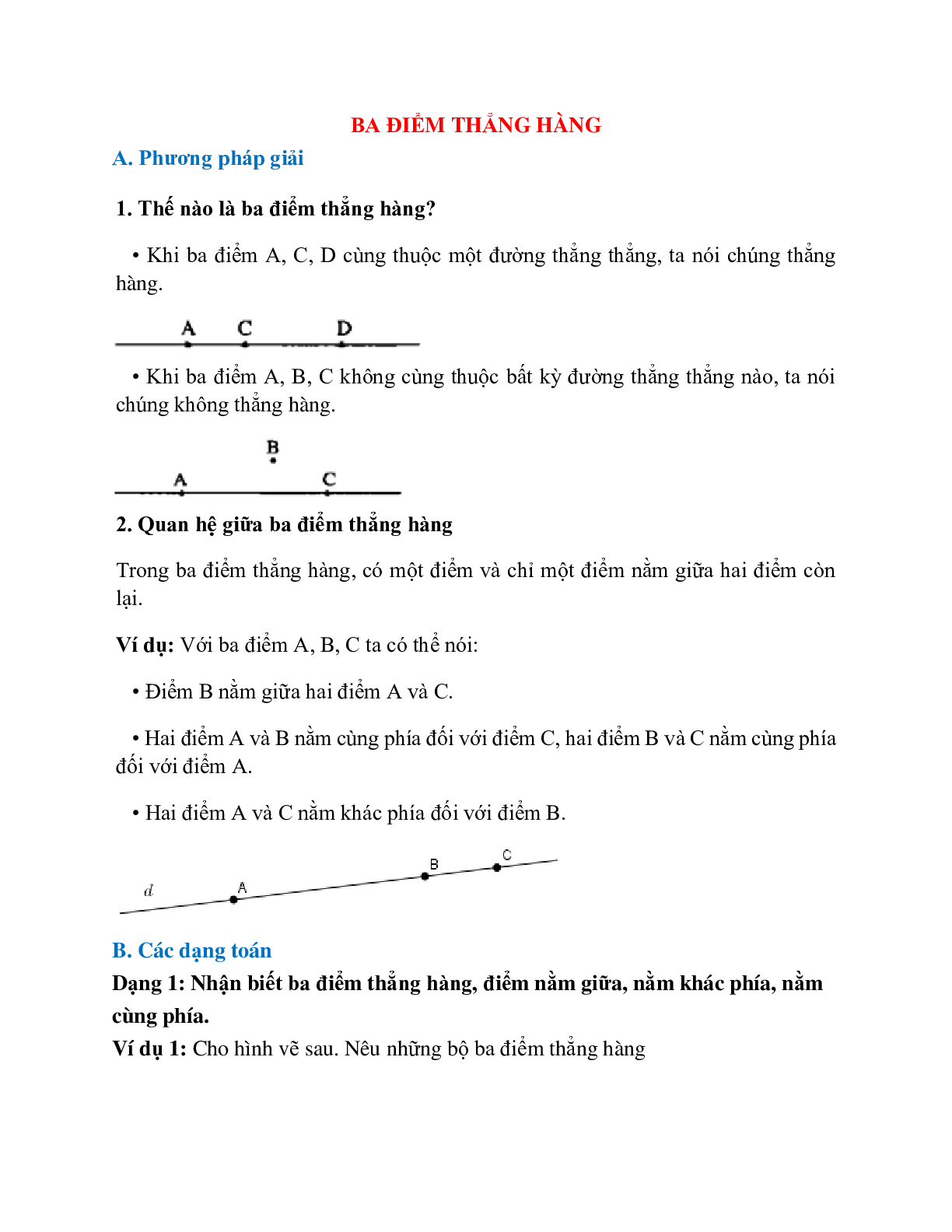 Lý thuyết và bài tập tự luyện Ba điểm thẳng hàng hình học lớp 6 chọn lọc (trang 1)