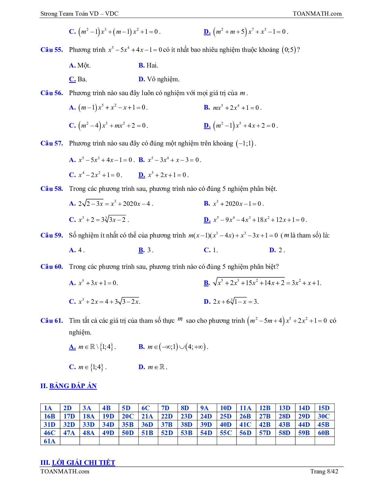 Bài tập VD – VDC giới hạn của dãy số, giới hạn của hàm số và hàm số liên tục (trang 8)
