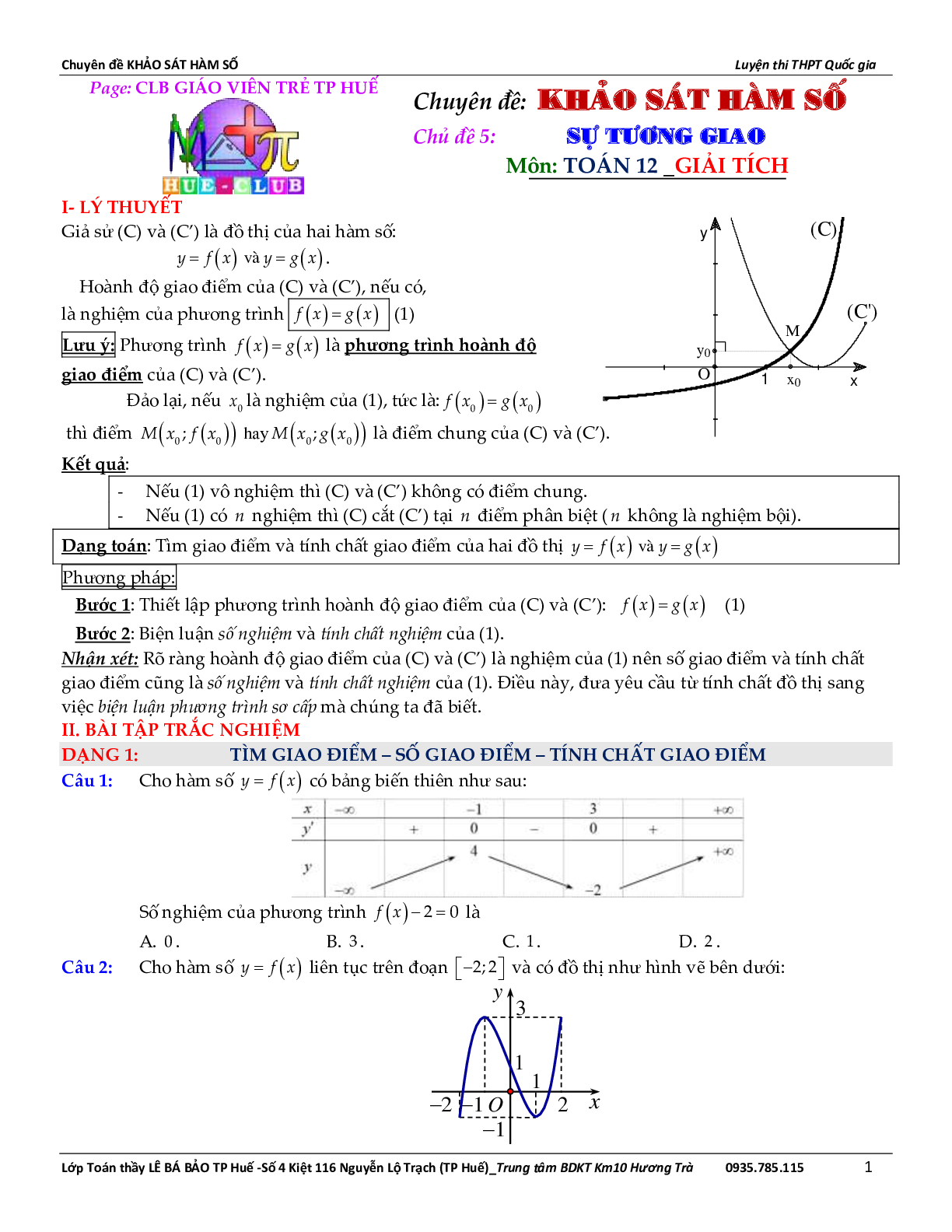 Bài toán về tương giao của đồ thị hàm số (trang 2)