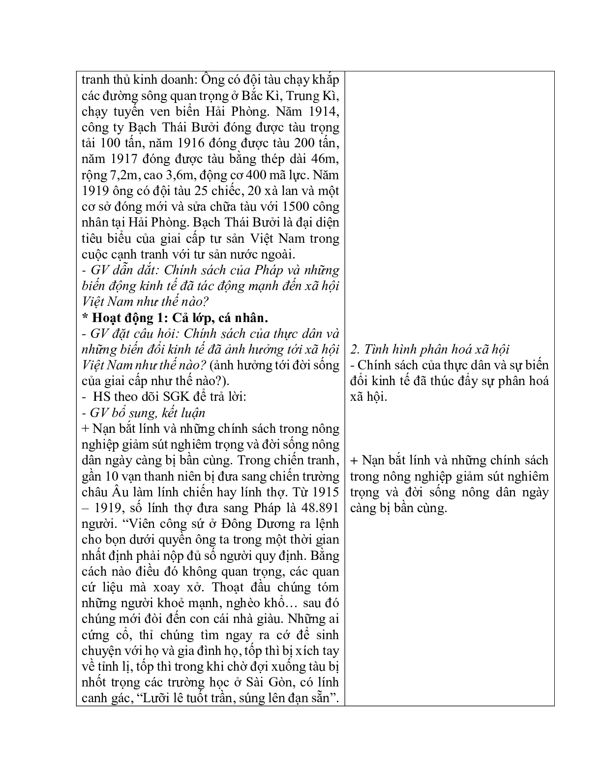 Giáo án Lịch sử 11 Bài 24 việt nam trong những năm chiến tranh thế giới thứ nhất mới nhất (trang 4)