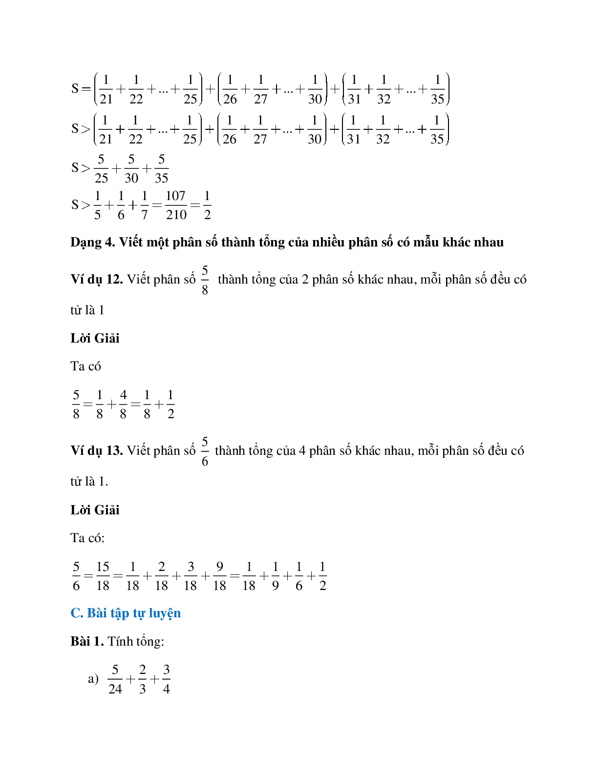 Tuyển tập những bài tập hay nhất về phép cộng phân số có lời giải (trang 6)