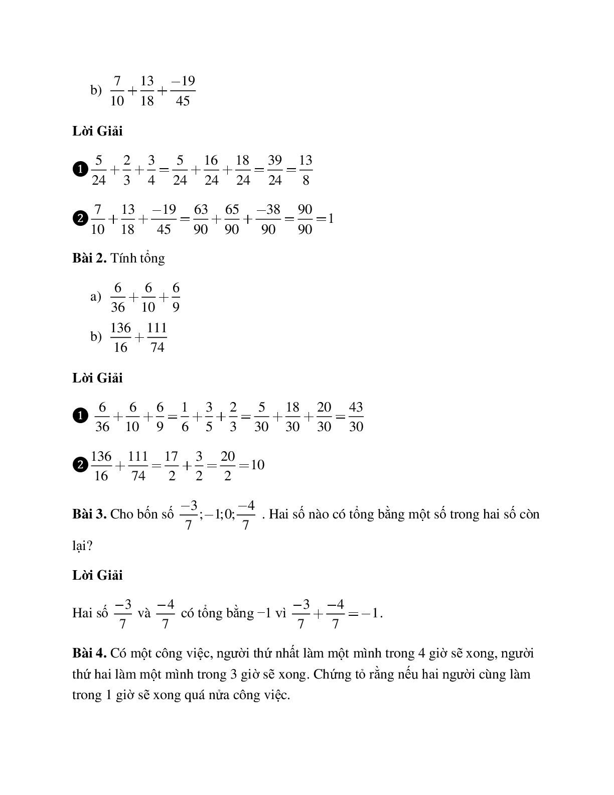 Tuyển tập những bài tập hay nhất về phép cộng phân số có lời giải (trang 7)