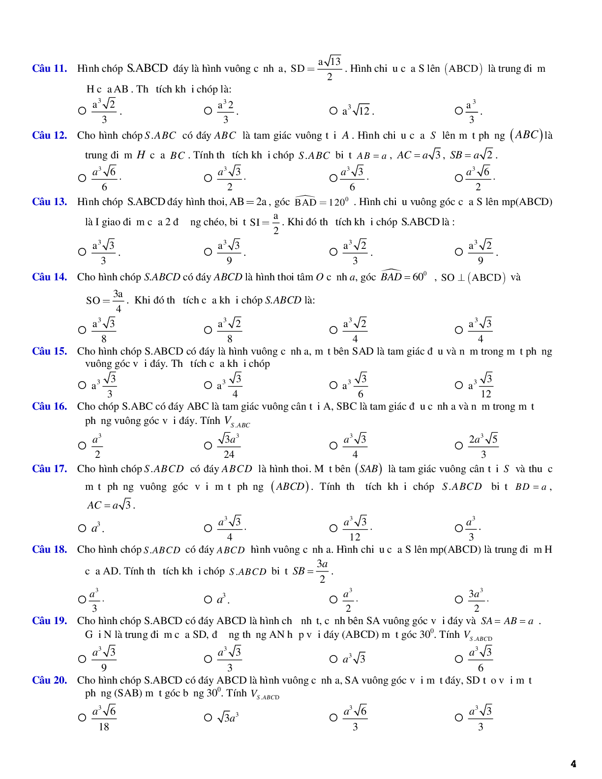 Trắc nghiệm về khối đa diện và các dạng toán liên quan (trang 4)