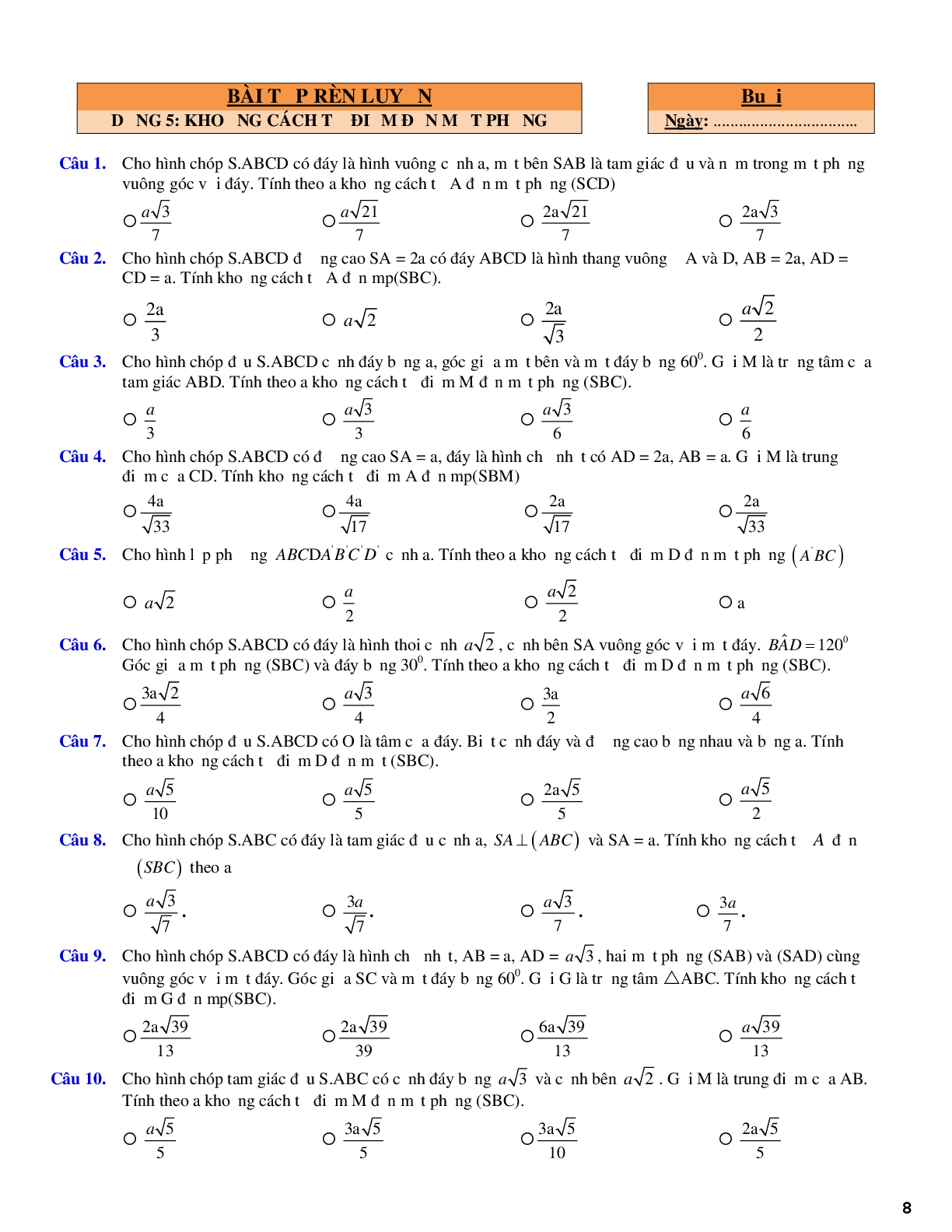 Trắc nghiệm về khối đa diện và các dạng toán liên quan (trang 8)