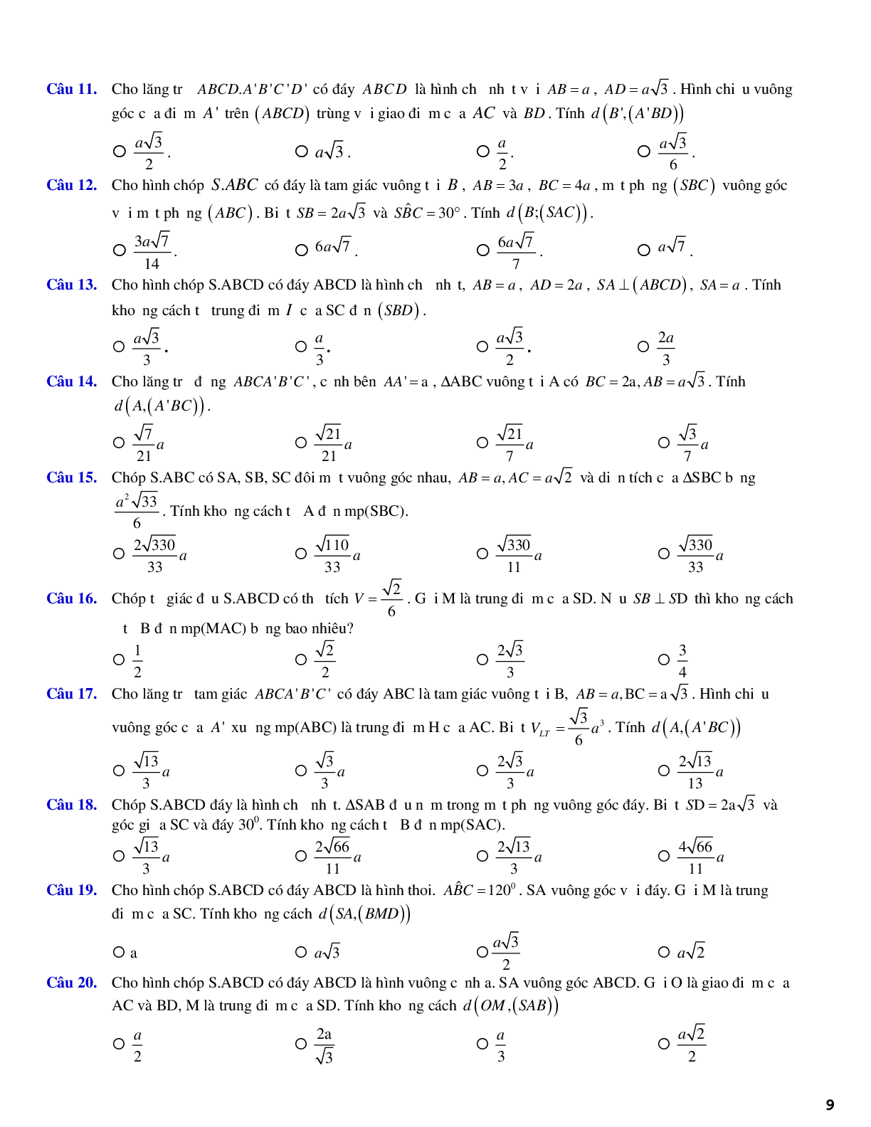 Trắc nghiệm về khối đa diện và các dạng toán liên quan (trang 9)