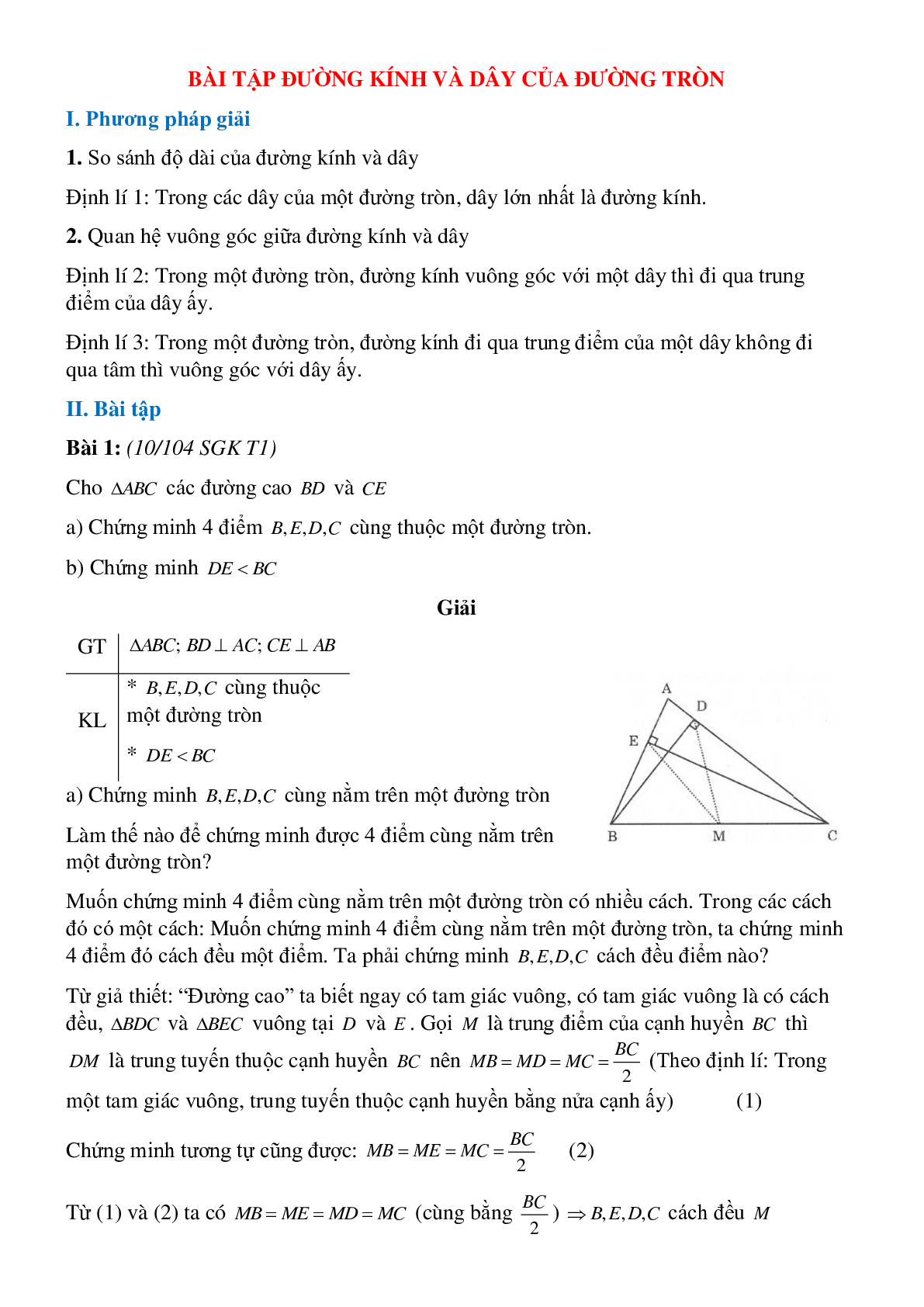 50 Bài tập Đường kính và dây của đường tròn (có đáp án)- Toán 9 (trang 1)