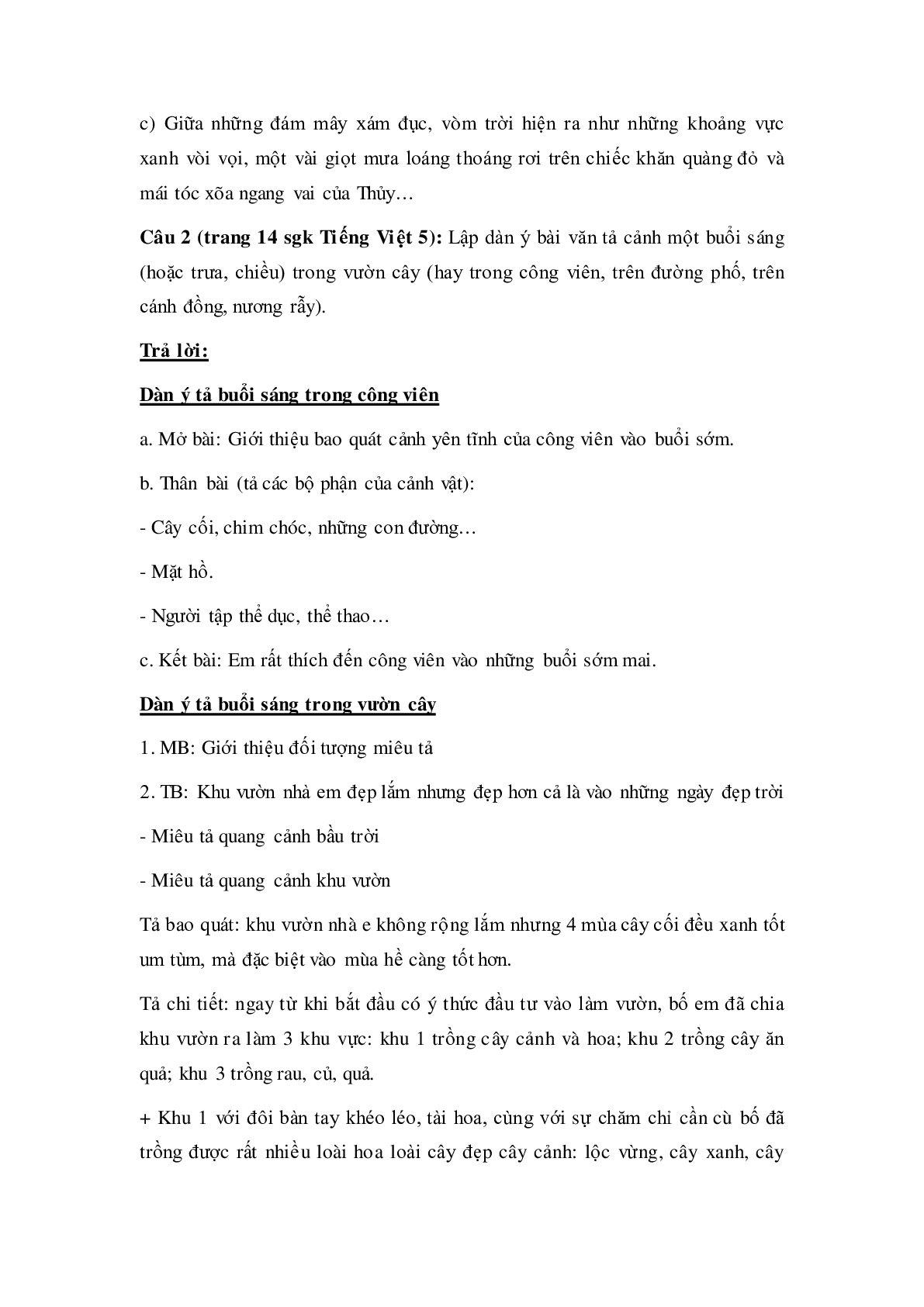 Soạn Tiếng Việt lớp 5: Tập làm văn: Luyện tập tả cảnh mới nhất (trang 2)