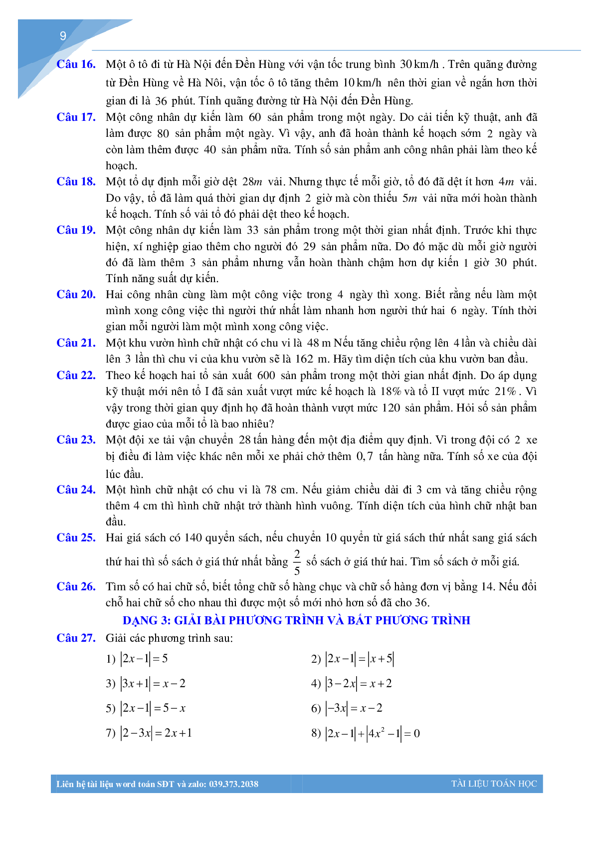 Tài liệu ôn tập kiến thức hè môn toán lớp 8 lên lớp 9 (trang 9)