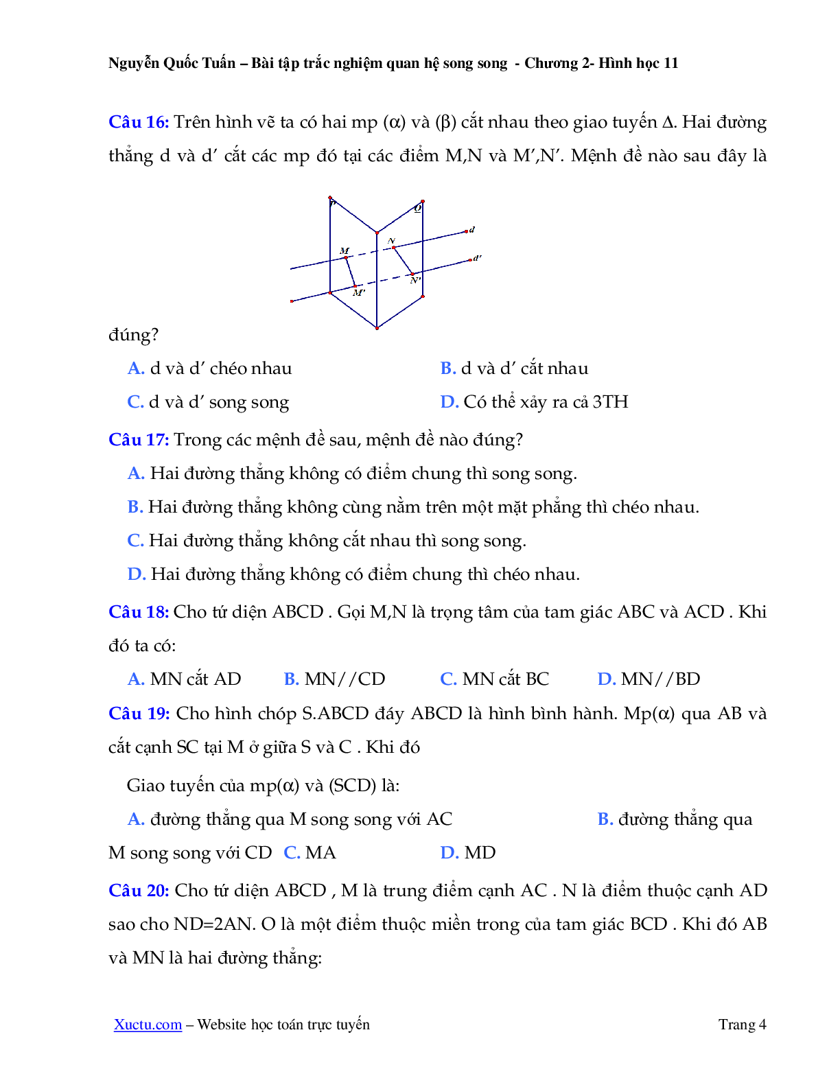 121 câu trắc nghiệm quan hệ song song 2023 (trang 4)
