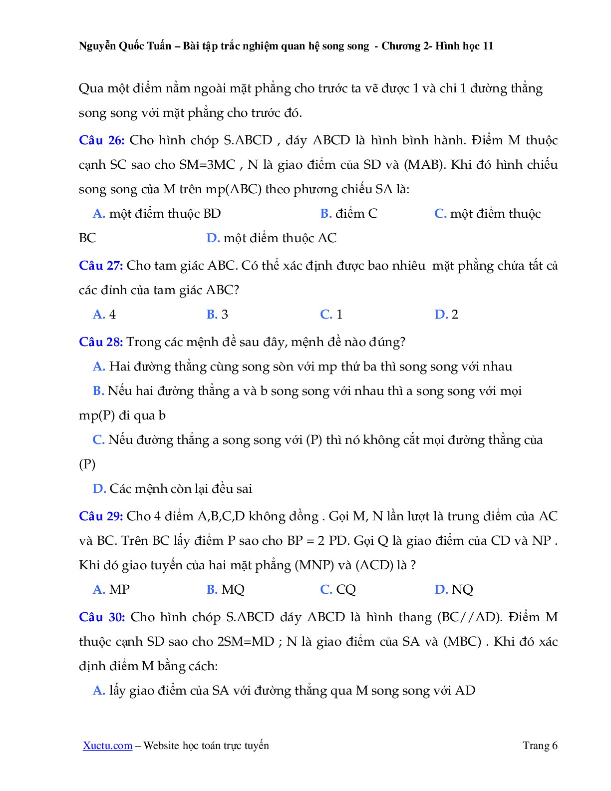 121 câu trắc nghiệm quan hệ song song 2023 (trang 6)