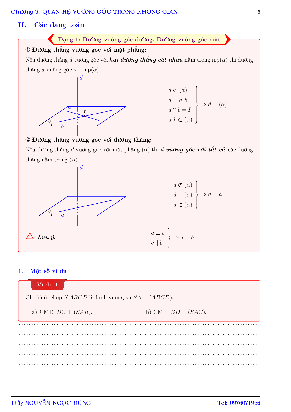Phương pháp giải toán Hình học 11 Chương 3: Quan hệ vuông góc (trang 6)