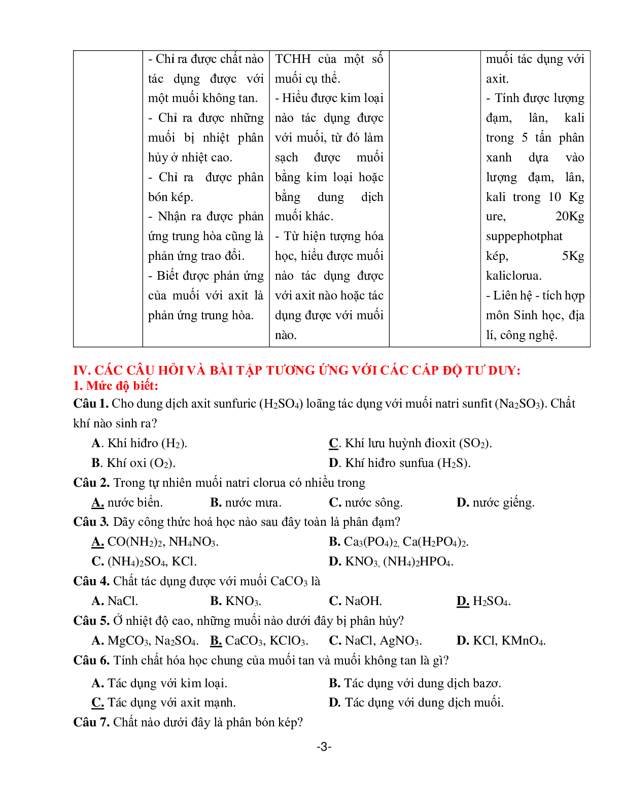 Giáo án Hóa học 9 chủ đề tính chất của muối và phân bón hóa học (trang 3)