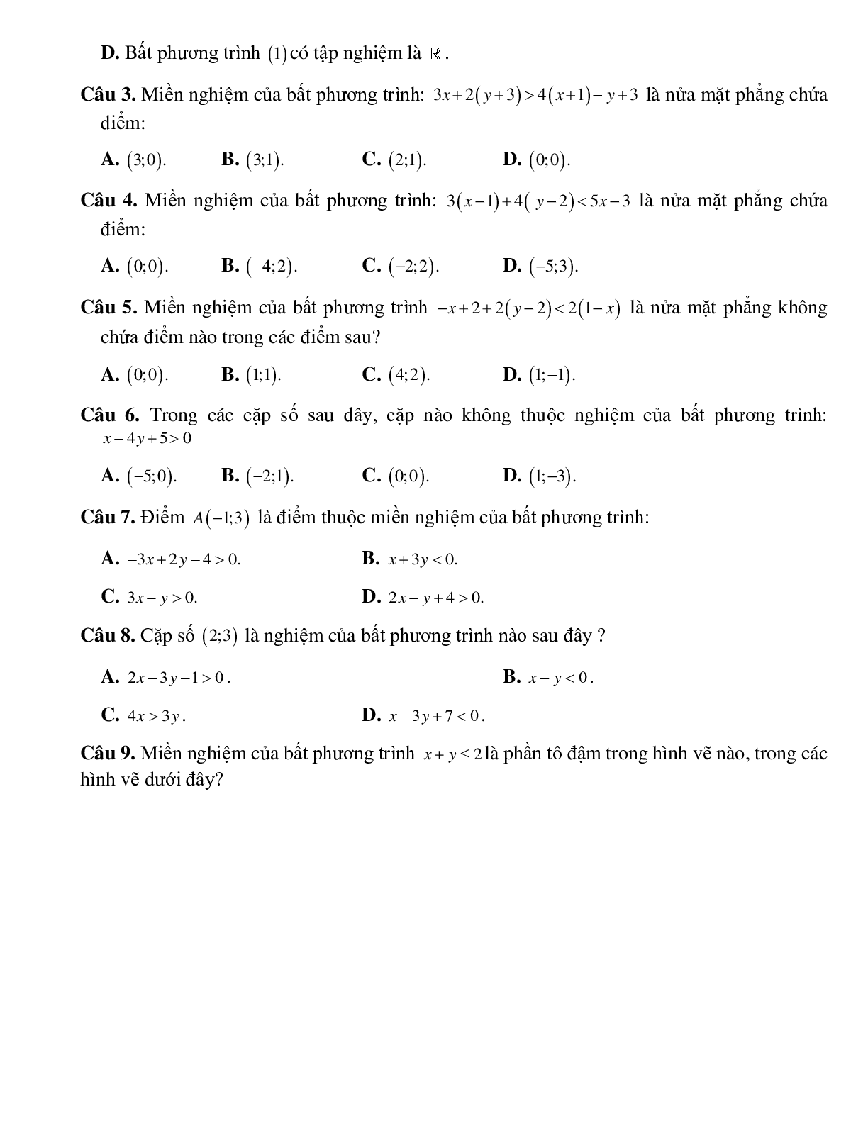 Bài tập bất phương trình bậc nhất hai ẩn Toán 10 (trang 2)