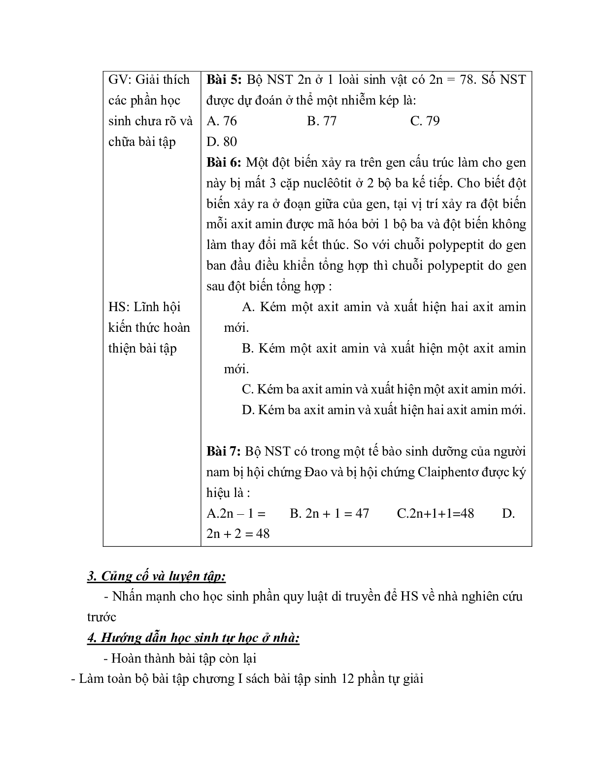 Giáo án Sinh học 12 Ôn tập giữa học kì 1 mới nhất - CV5555 (trang 9)