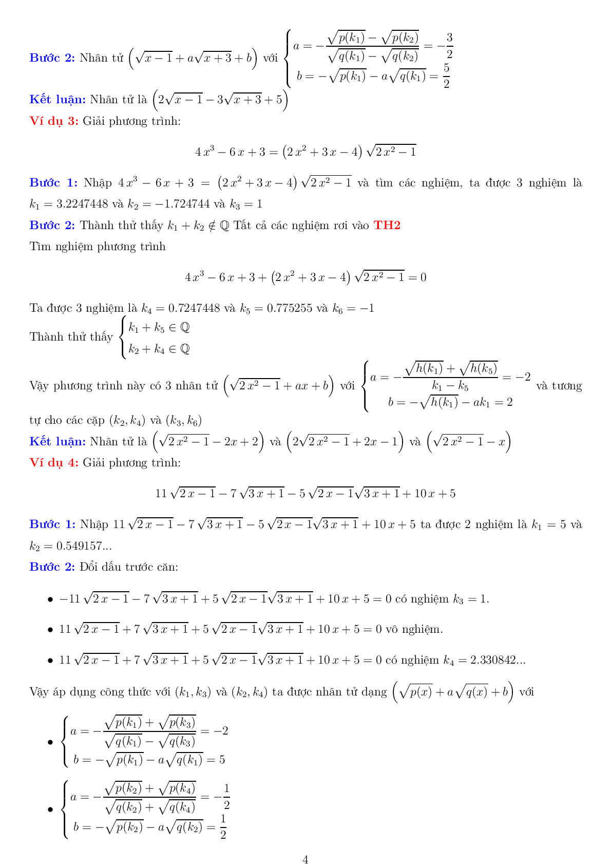 Phương pháp U V T W phân tích nhân tử phương trình vô tỷ (trang 4)