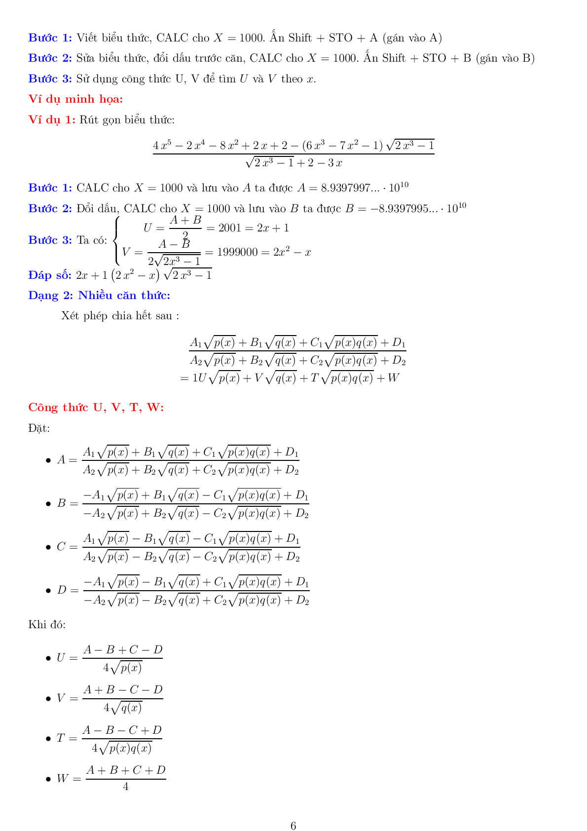 Phương pháp U V T W phân tích nhân tử phương trình vô tỷ (trang 6)