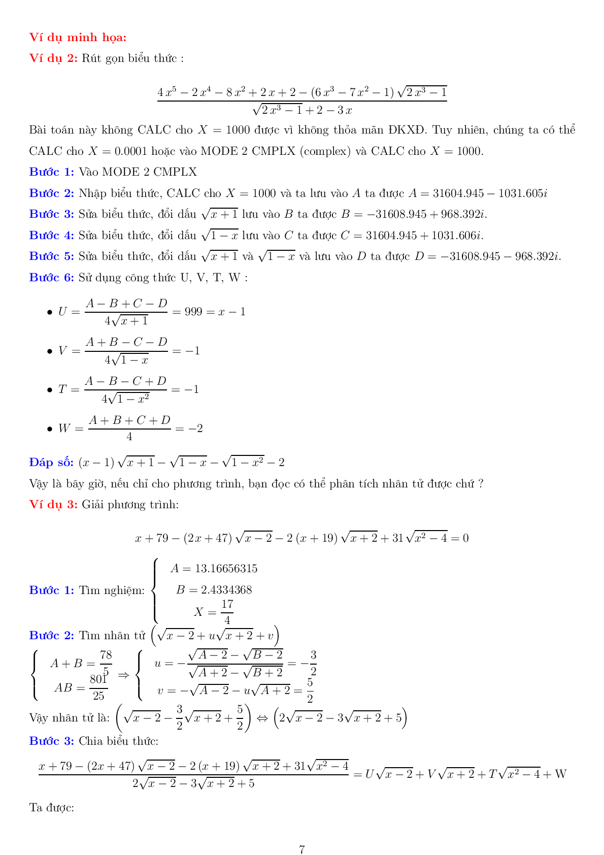 Phương pháp U V T W phân tích nhân tử phương trình vô tỷ (trang 7)