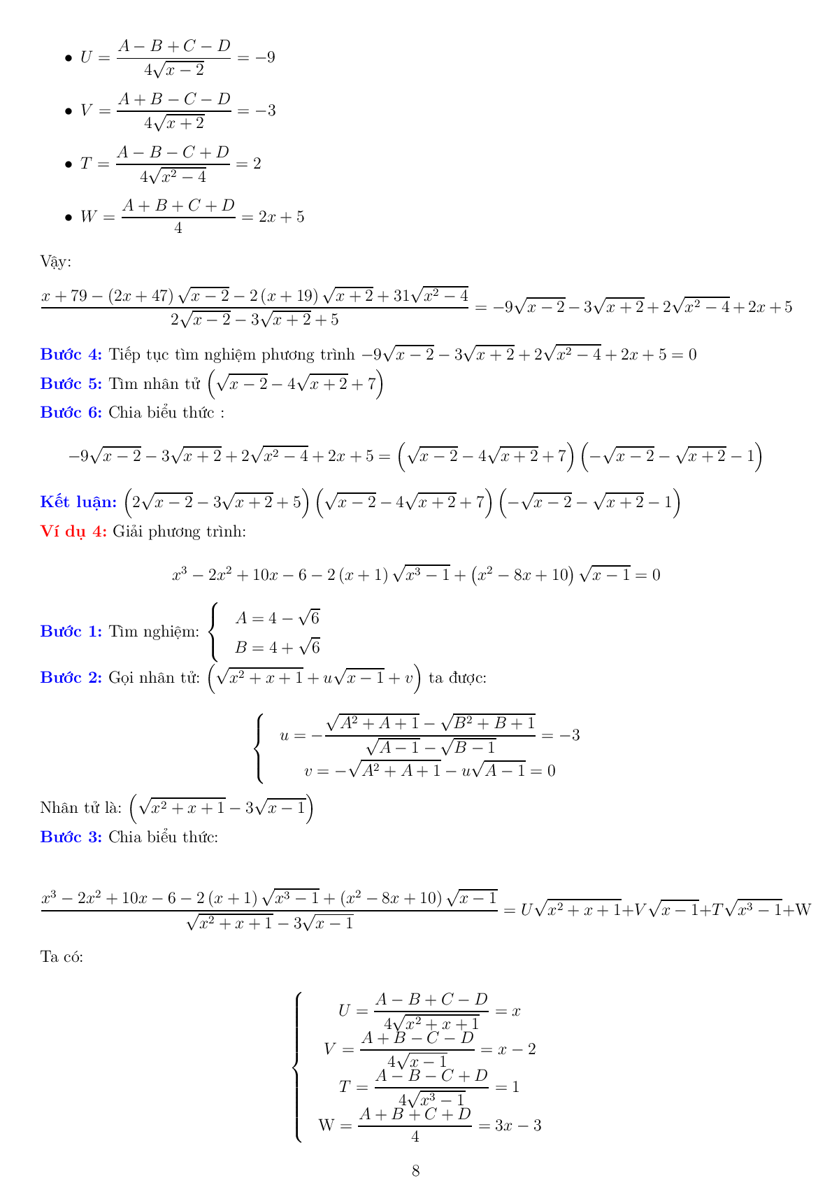 Phương pháp U V T W phân tích nhân tử phương trình vô tỷ (trang 8)