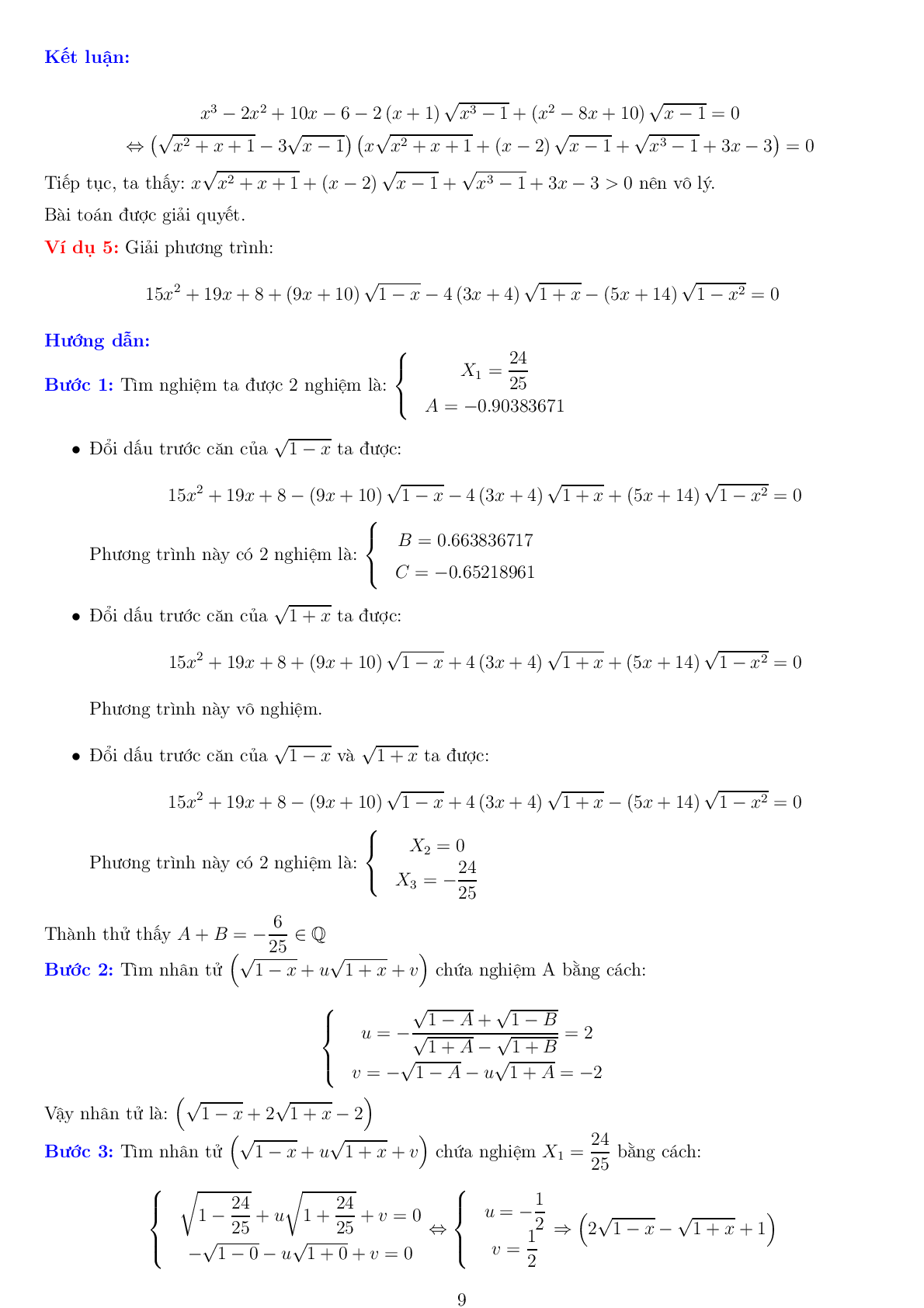 Phương pháp U V T W phân tích nhân tử phương trình vô tỷ (trang 9)