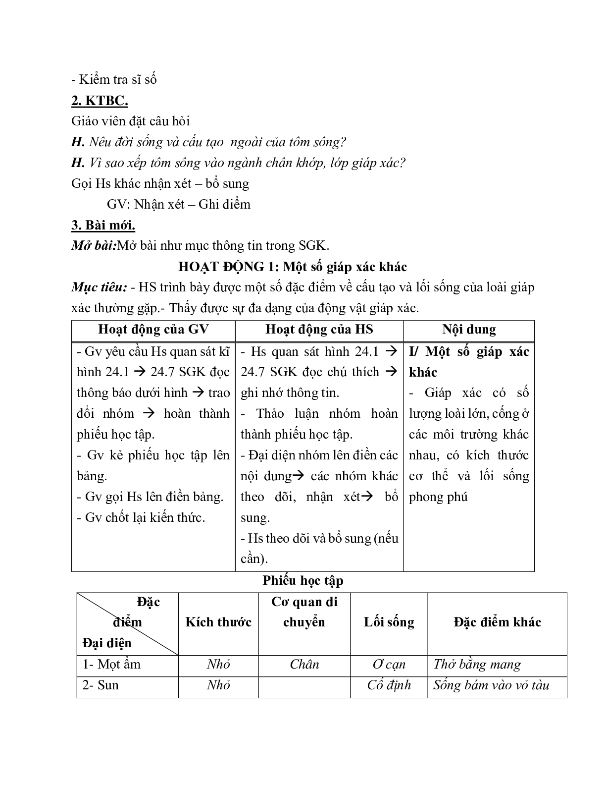 Giáo án Sinh học 7 Bài 24: Đa dạng và vai trò của lớp Giáp xác mới nhất - CV5512 (trang 2)