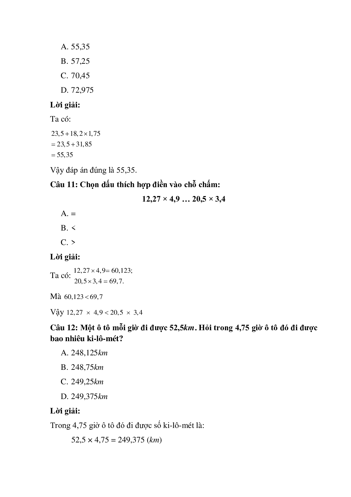 14 câu Trắc nghiệm Nhân một số thập phân với một số thập phân có đáp án 2023 – Toán lớp 5 (trang 4)