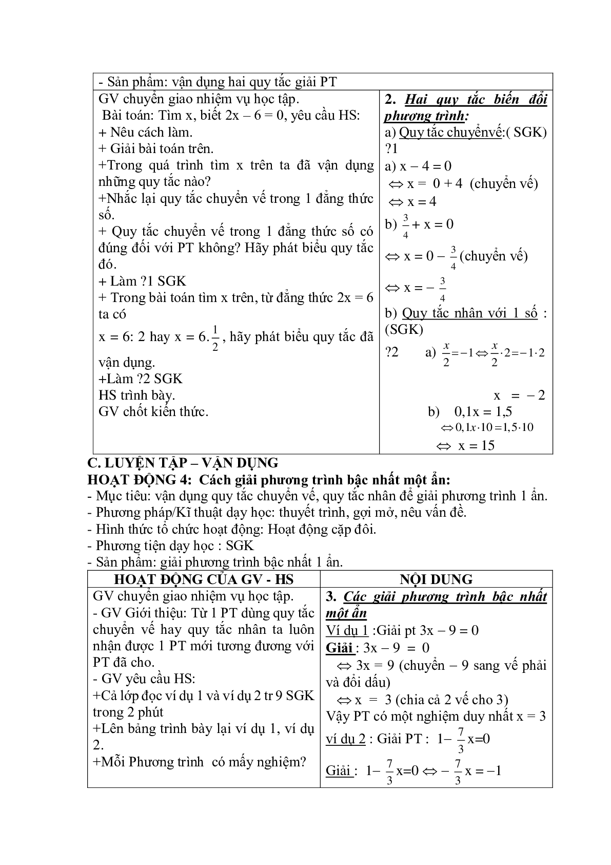Giáo án Phương trình bậc nhất một ẩn và cách giải (2023) - Toán 8 (trang 3)