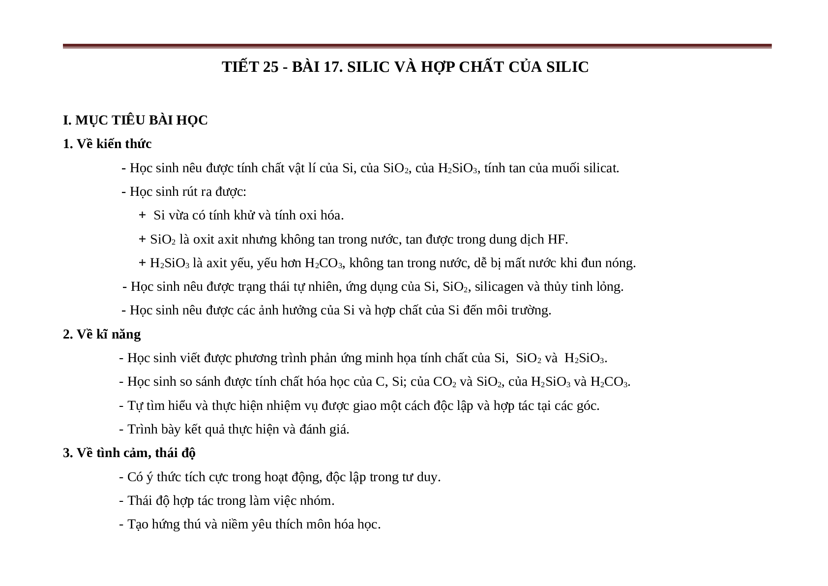 Giáo án Hóa học 11 bài 17: Silic và hợp chất của silic mới nhất (trang 1)