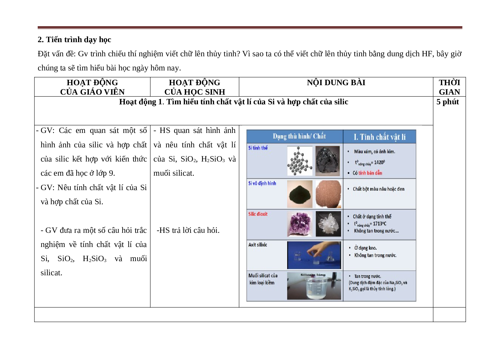 Giáo án Hóa học 11 bài 17: Silic và hợp chất của silic mới nhất (trang 4)