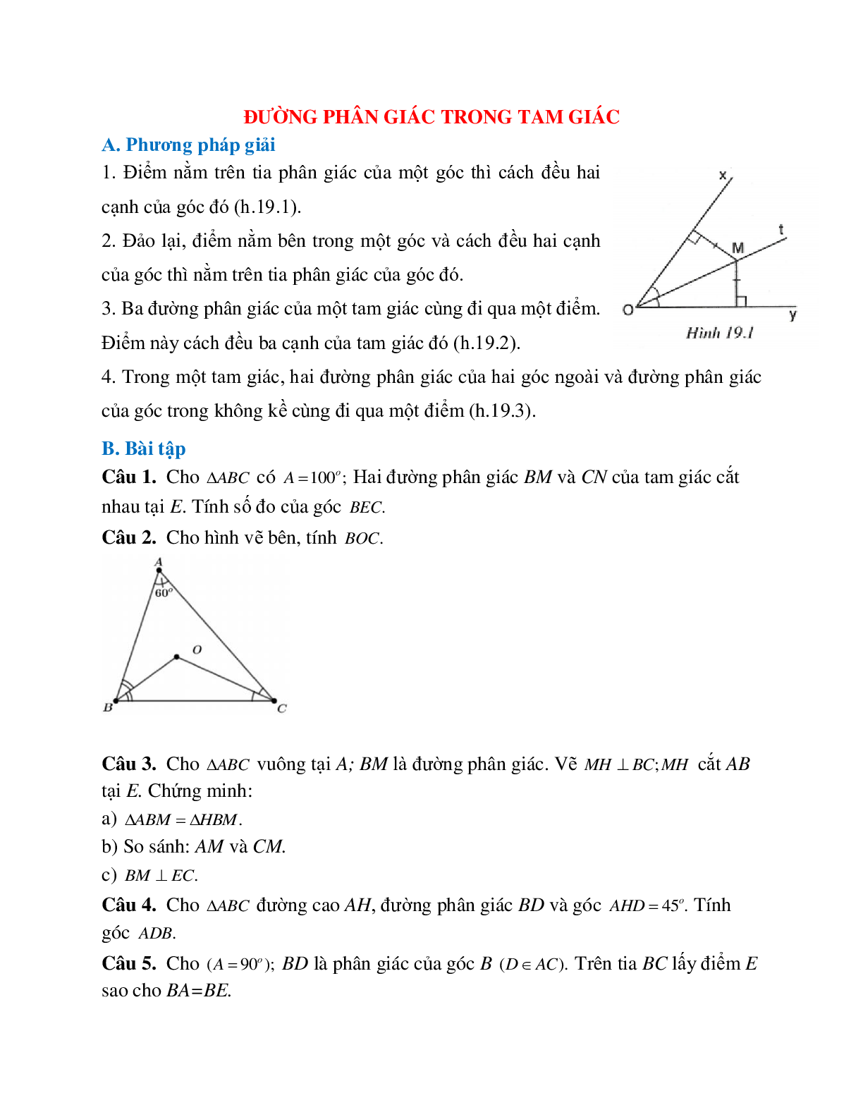 Phương pháp giải và bài xích luyện về Đường phân giác vô tam giác lựa chọn lọc