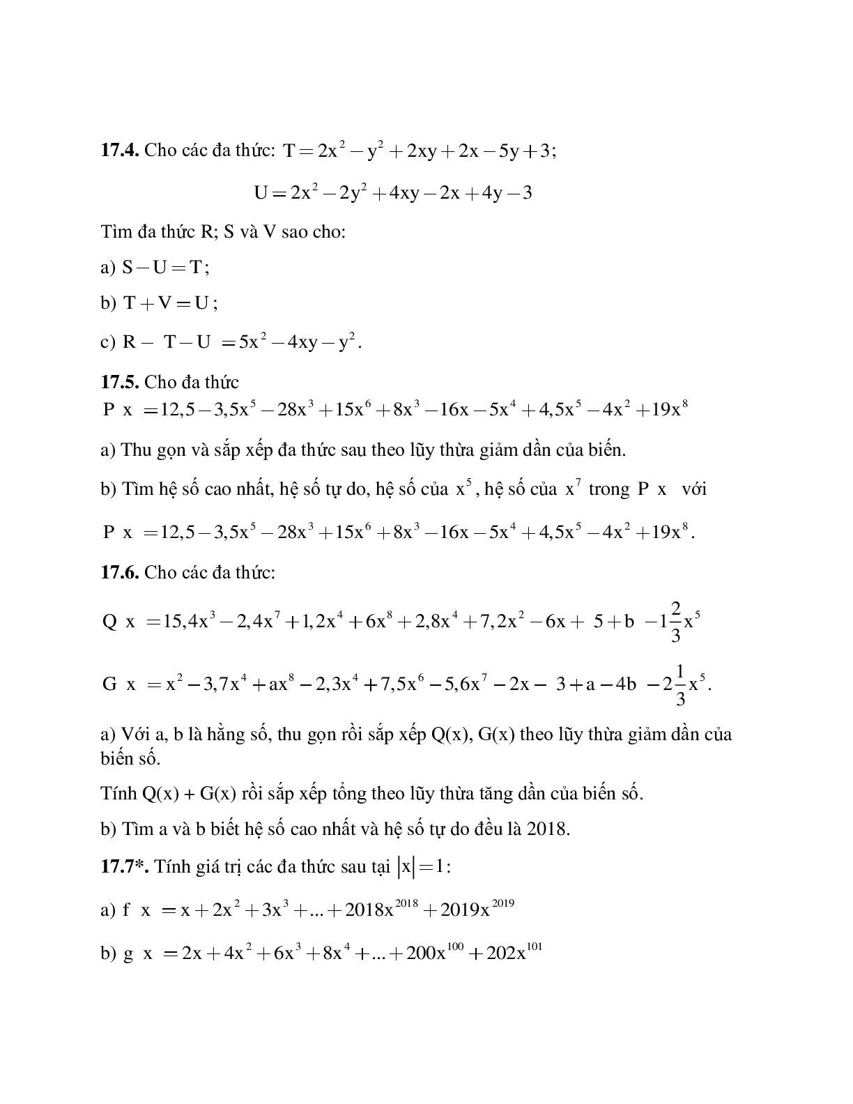 Lý thuyết và bài tập Đa thức - Đa thức một biến - Cộng trừ đa thức một biến - Nghiệm của đa thức một biến có lời giải (trang 10)