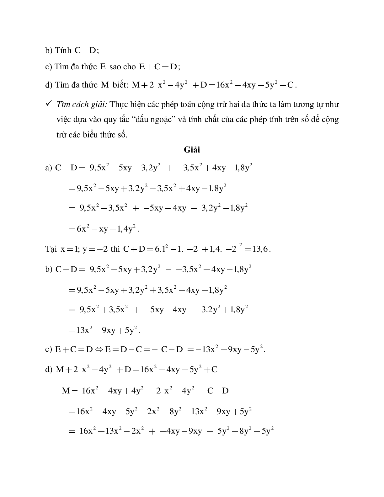 Lý thuyết và bài tập Đa thức - Đa thức một biến - Cộng trừ đa thức một biến - Nghiệm của đa thức một biến có lời giải (trang 3)