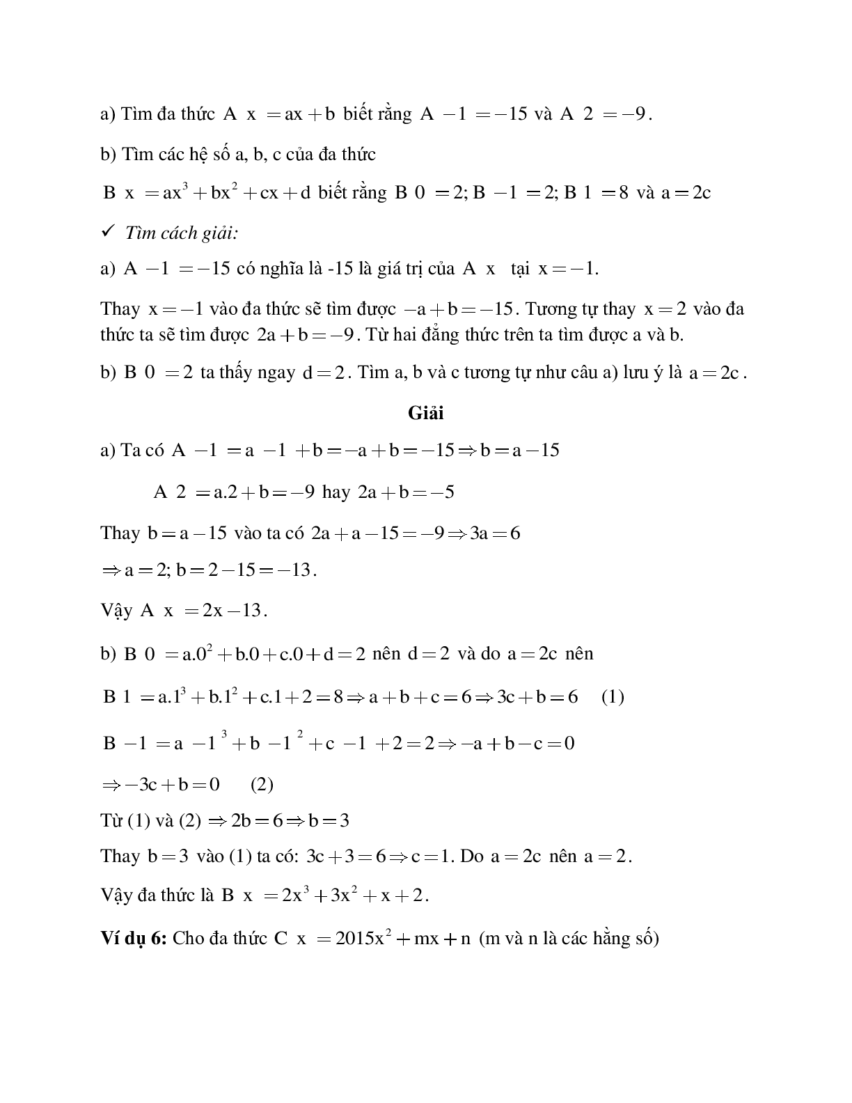 Lý thuyết và bài tập Đa thức - Đa thức một biến - Cộng trừ đa thức một biến - Nghiệm của đa thức một biến có lời giải (trang 6)