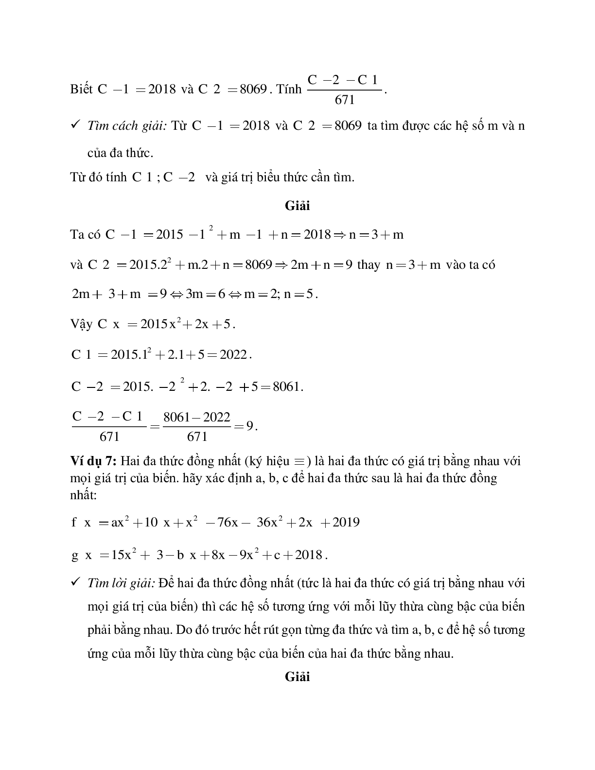 Lý thuyết và bài tập Đa thức - Đa thức một biến - Cộng trừ đa thức một biến - Nghiệm của đa thức một biến có lời giải (trang 7)