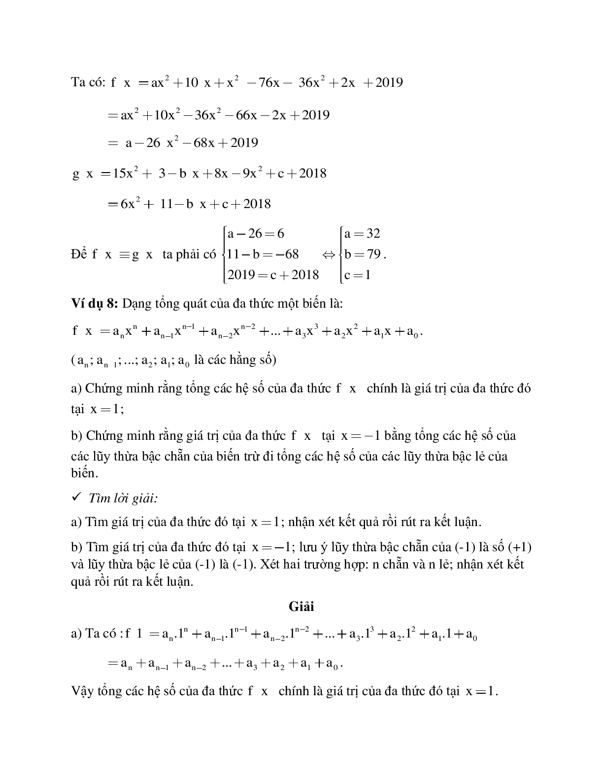 Lý thuyết và bài tập Đa thức - Đa thức một biến - Cộng trừ đa thức một biến - Nghiệm của đa thức một biến có lời giải (trang 8)