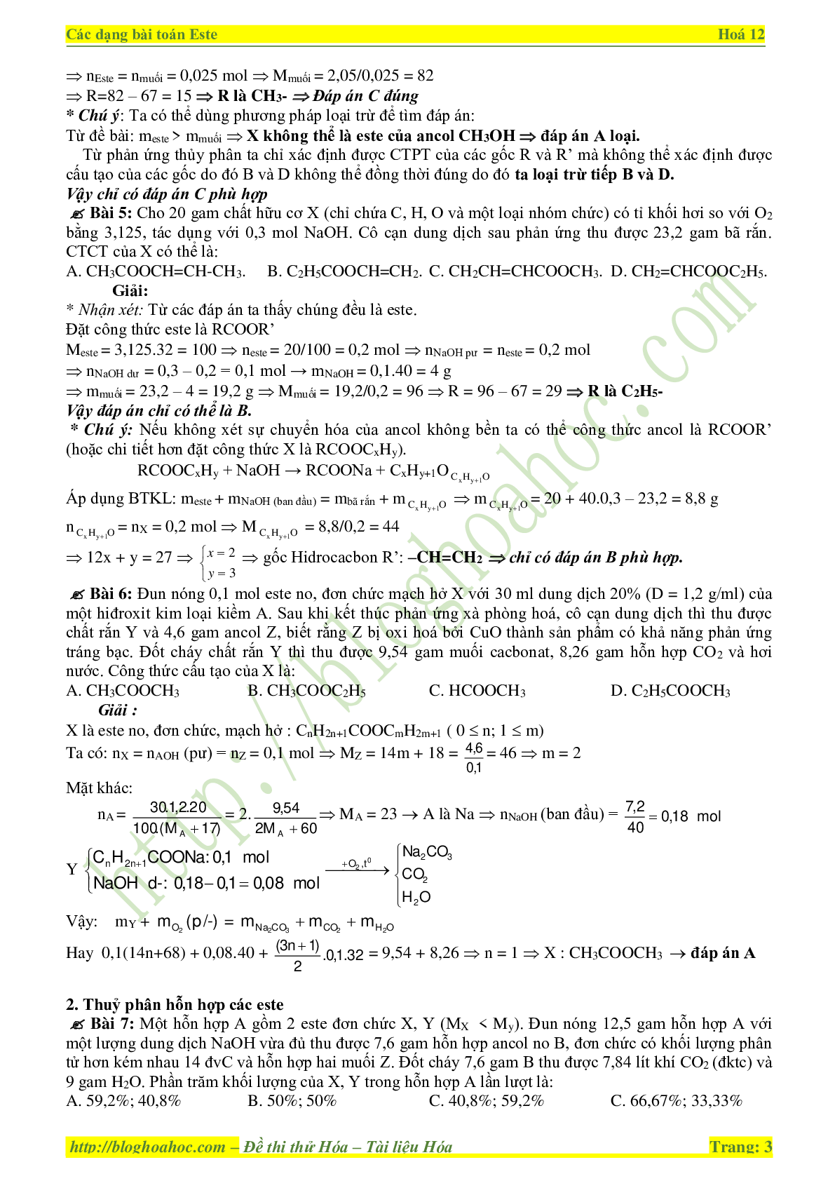 Các dạng bài tập Este - Lipit môn Hóa lớp 12 (trang 3)