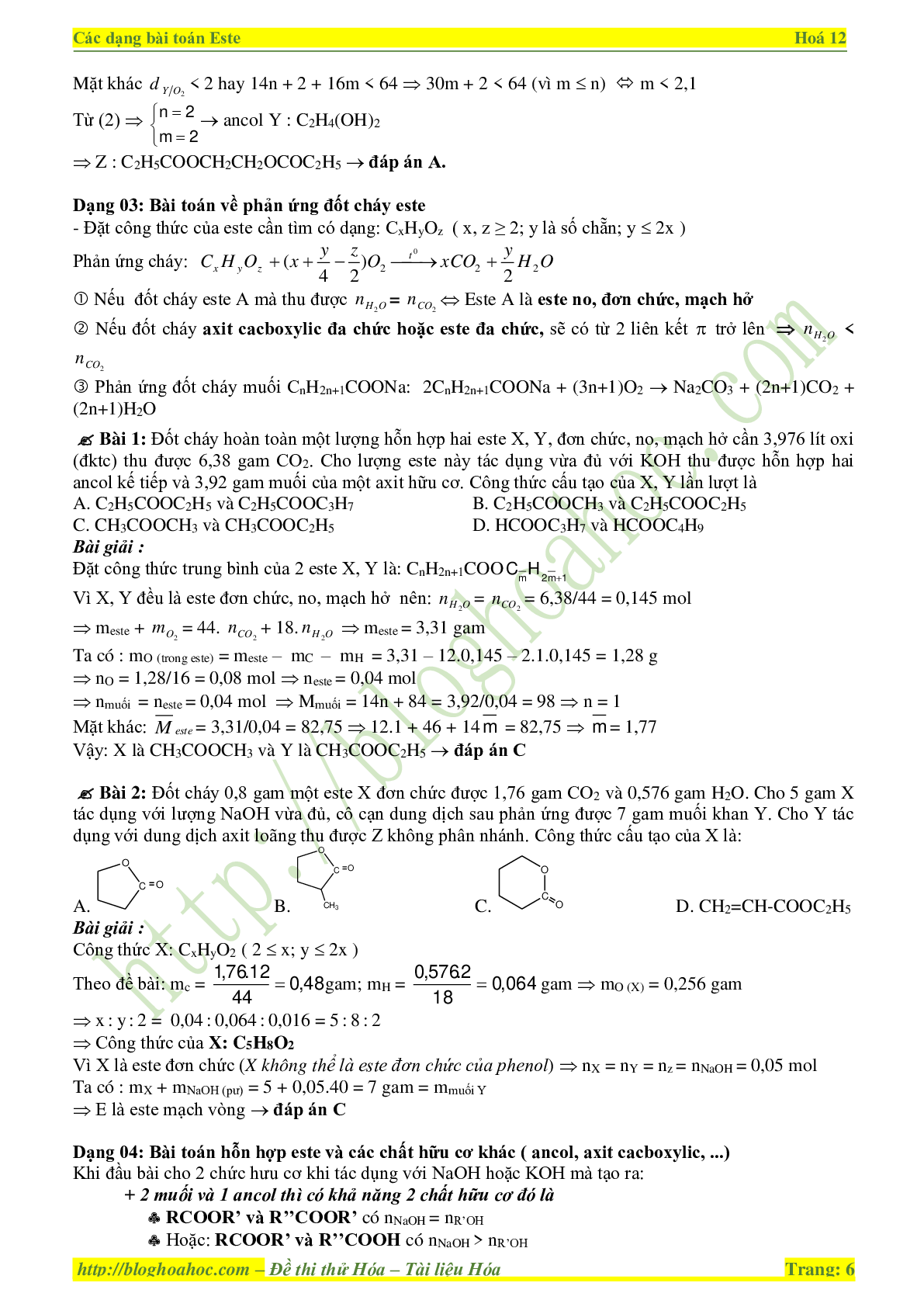 Các dạng bài tập Este - Lipit môn Hóa lớp 12 (trang 6)