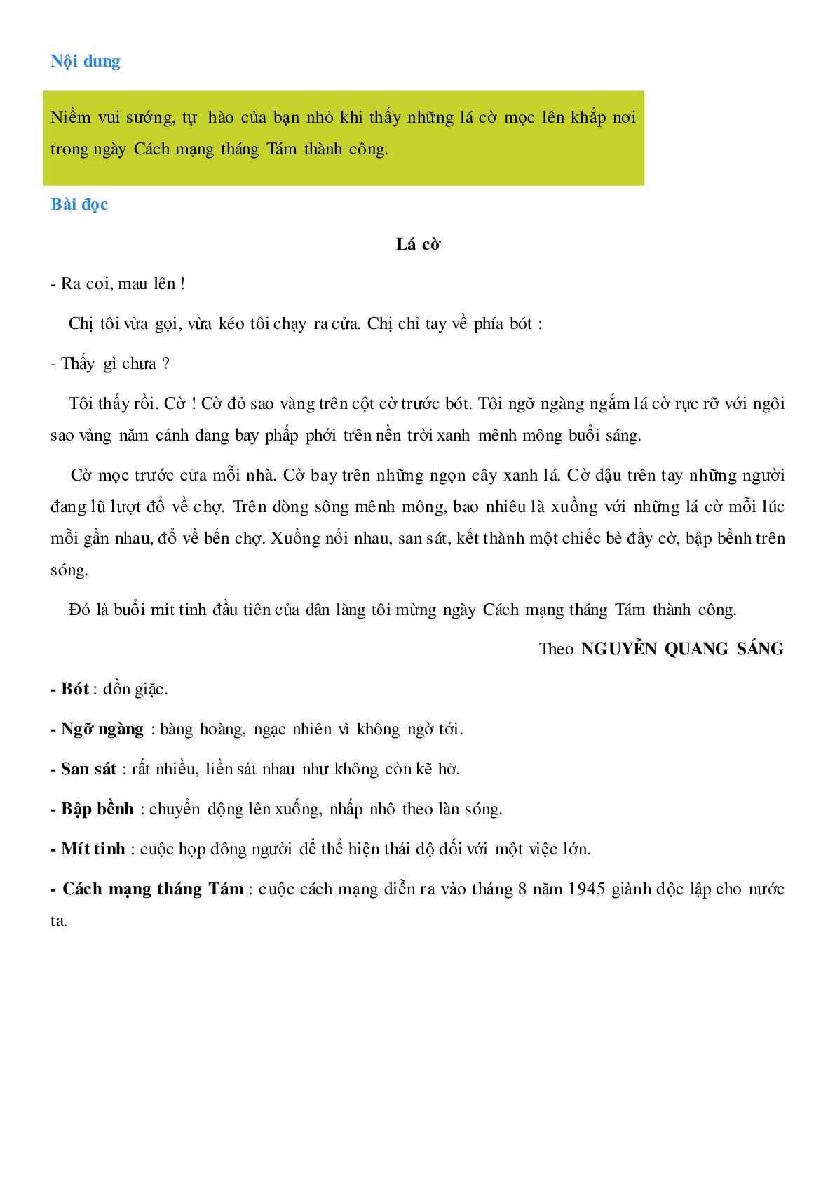 Soạn Tiếng Việt lớp 2: Tập đọc: Lá cờ mới nhất (trang 2)