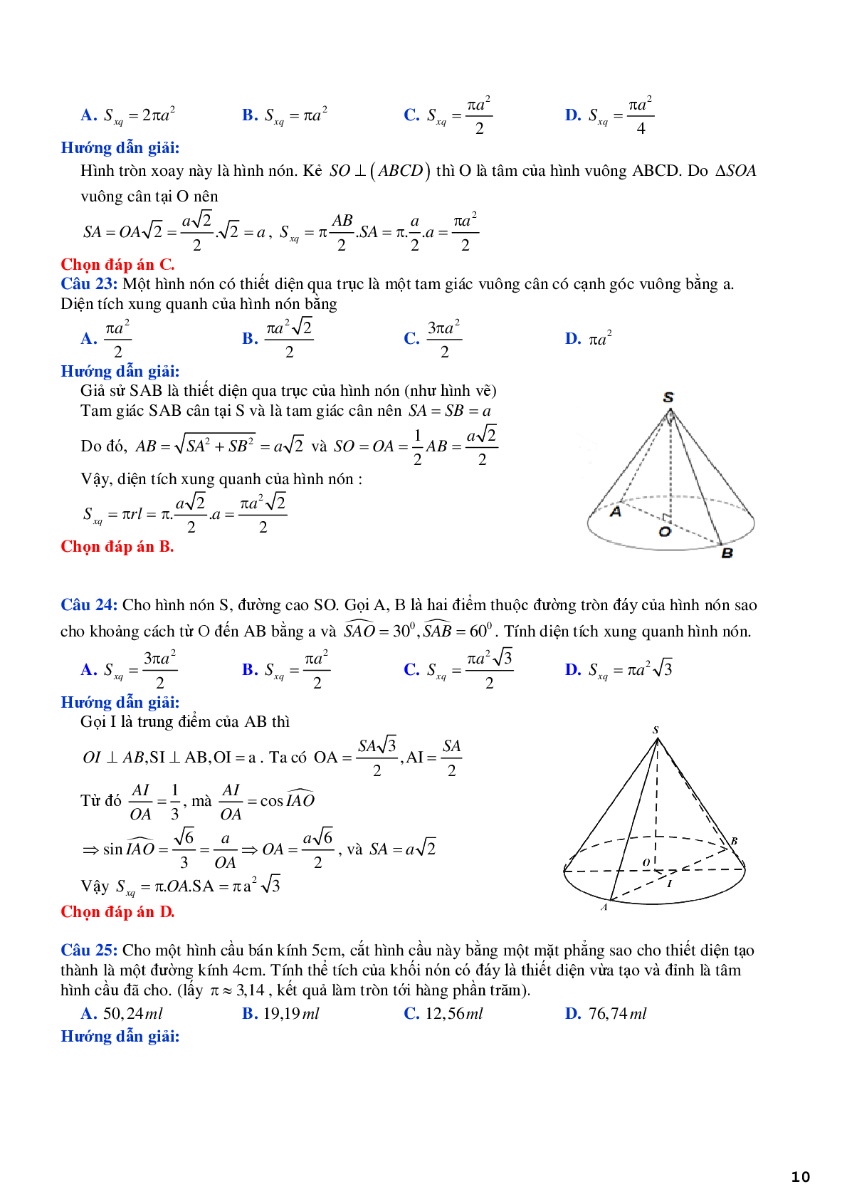 Lý thuyết và bài tập về mặt tròn xoay - mặt nón trụ cầu - có đáp án chi tiết (trang 10)