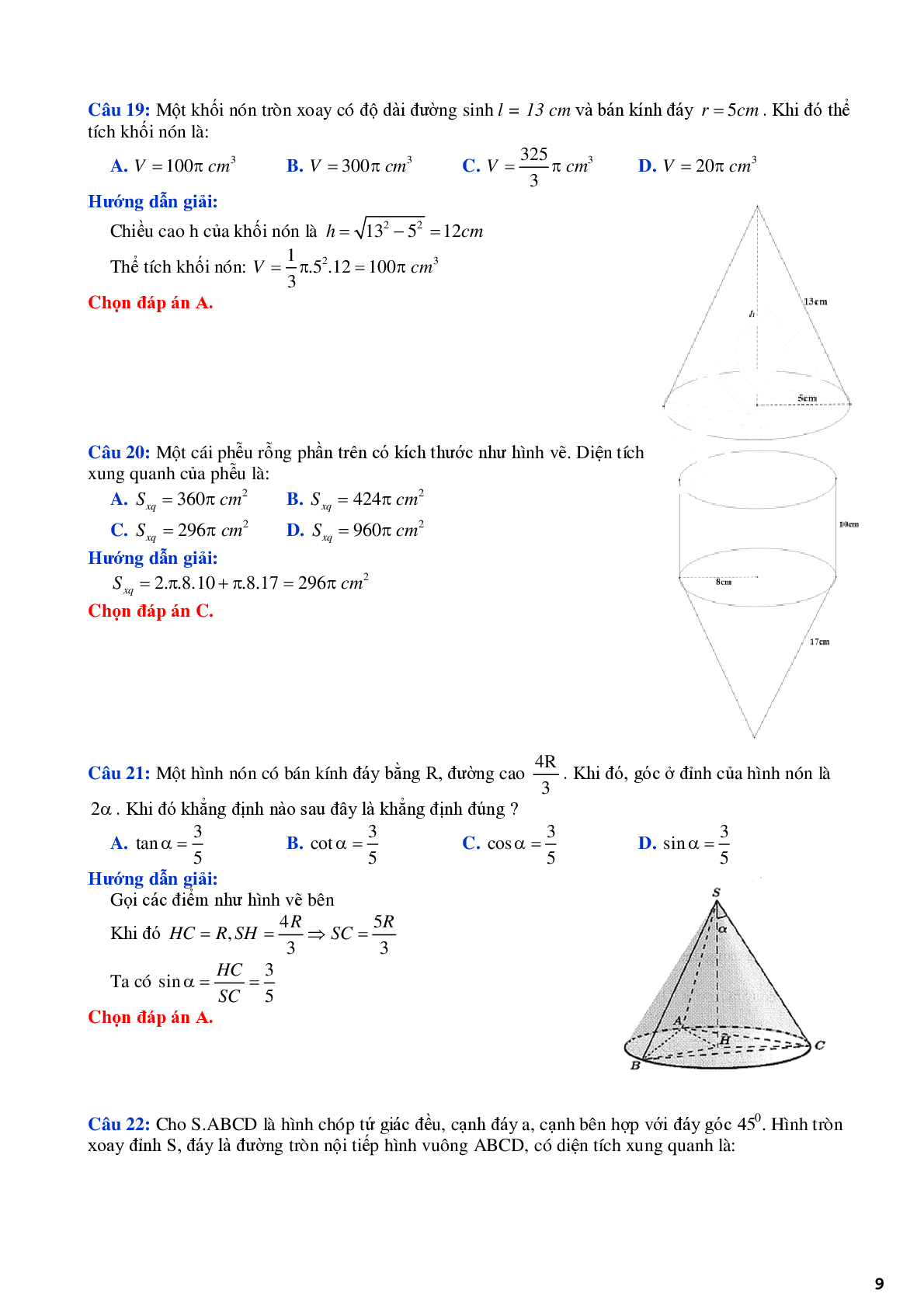 Lý thuyết và bài tập về mặt tròn xoay - mặt nón trụ cầu - có đáp án chi tiết (trang 9)