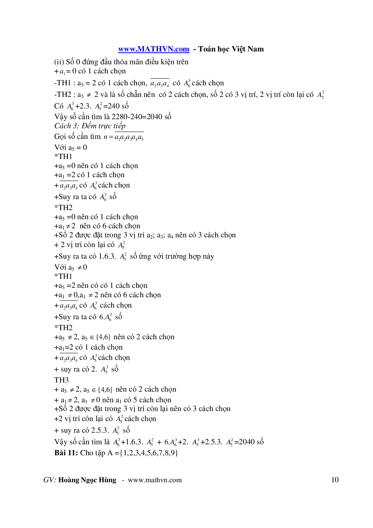 Bài toán đếm đại số tổ hợp môn Toán lớp 11 hay, chọn lọc (trang 10)