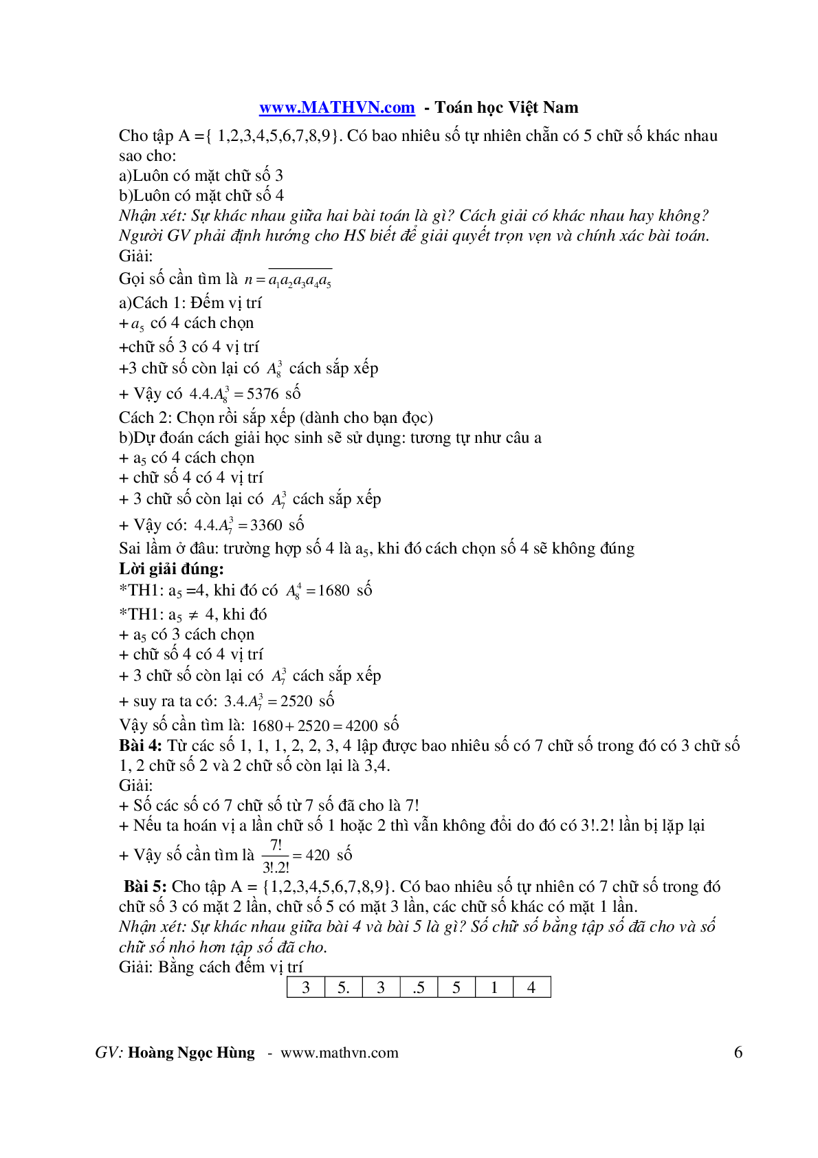 Bài toán đếm đại số tổ hợp môn Toán lớp 11 hay, chọn lọc (trang 6)