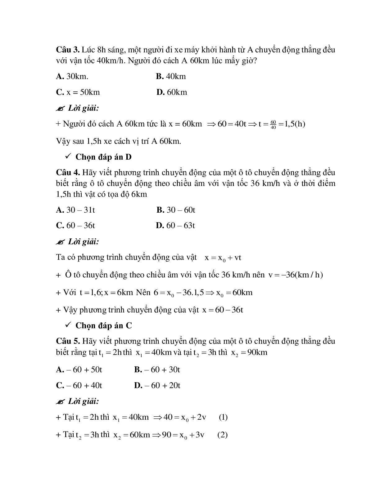 Phương pháp giải và bài tập về Bài toán về phương trình chuyển động của vật (trang 2)