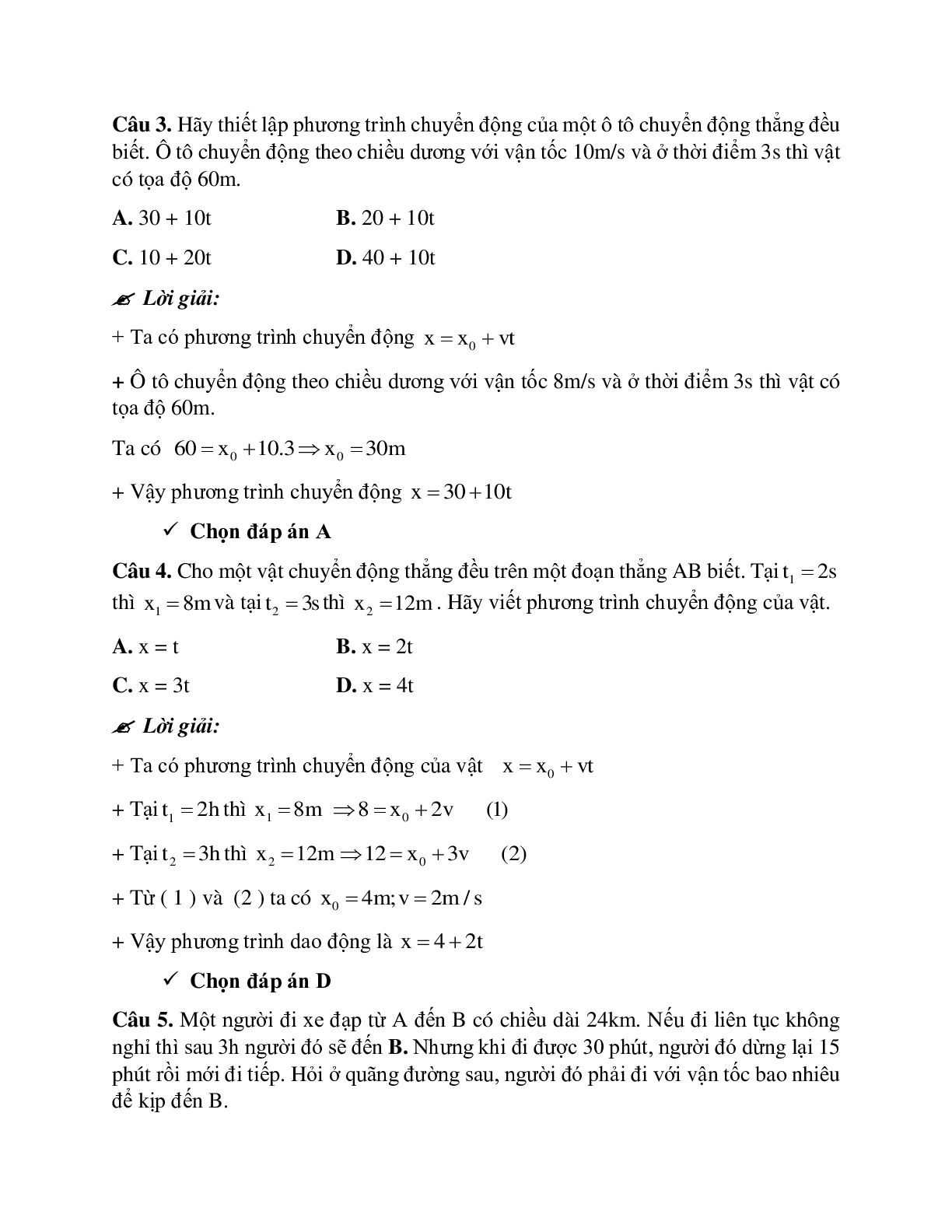 Phương pháp giải và bài tập về Bài toán về phương trình chuyển động của vật (trang 5)