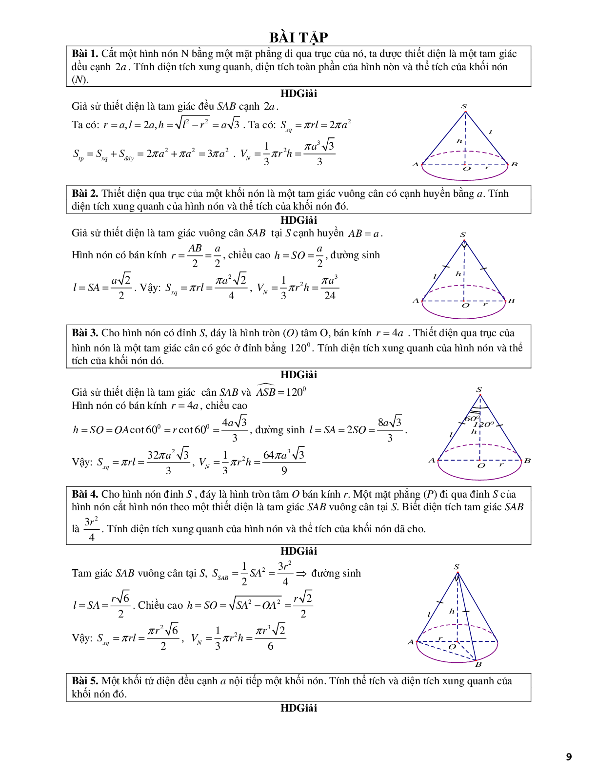 Phương pháp giải về mặt nón - mặt trụ - mặt cầu 2023 (lý thuyết và bài tập) (trang 9)