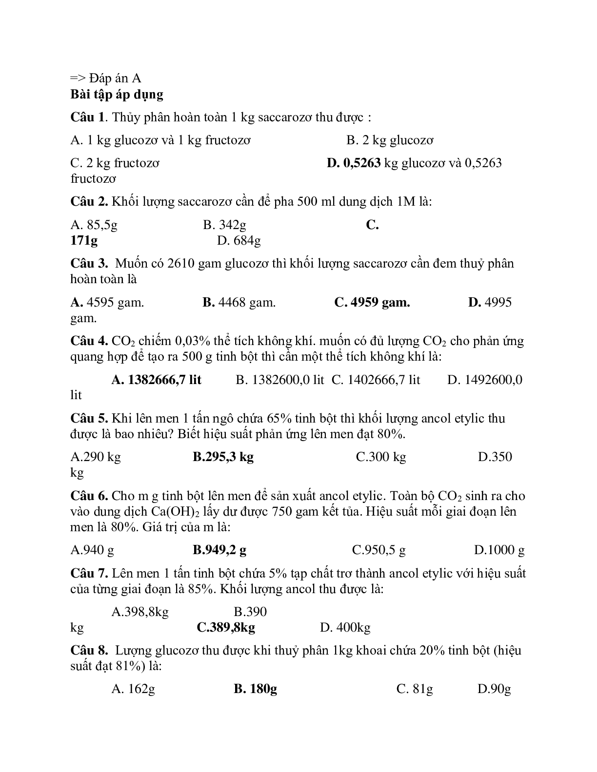Bài tập về disaccarit và polisaccarit có đáp án, chọn lọc (trang 6)