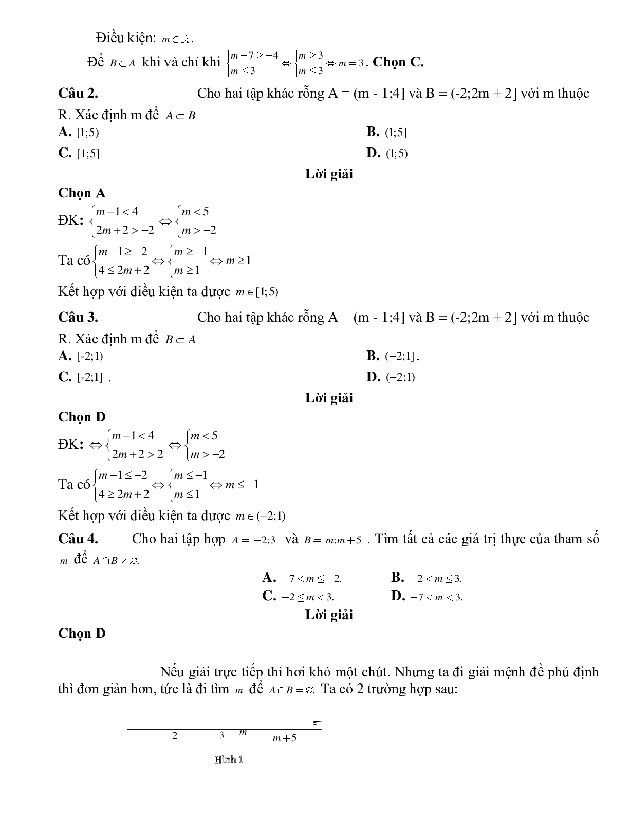 Bài tập tự luyện các phép toán trên tập hợp có chứa tham số M Toán 10 (trang 2)