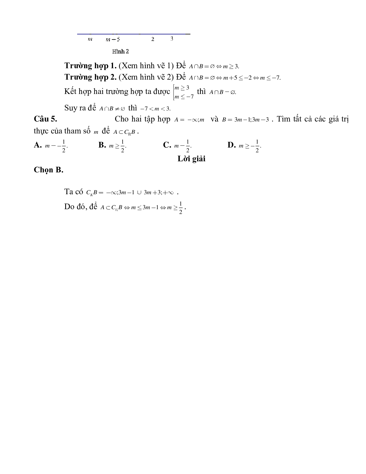 Bài tập tự luyện các phép toán trên tập hợp có chứa tham số M Toán 10 (trang 3)